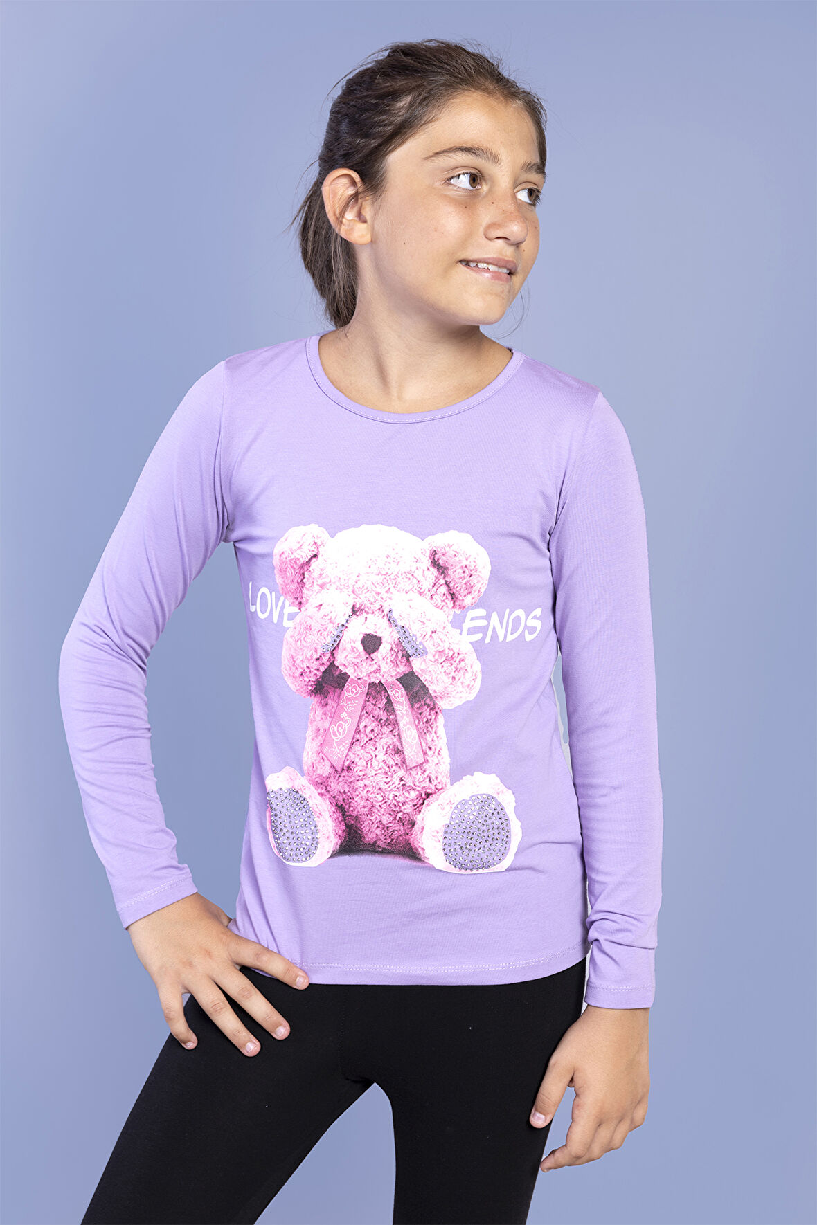 Toontoy Kız Çocuk Ayıcık Baskılı Tişört