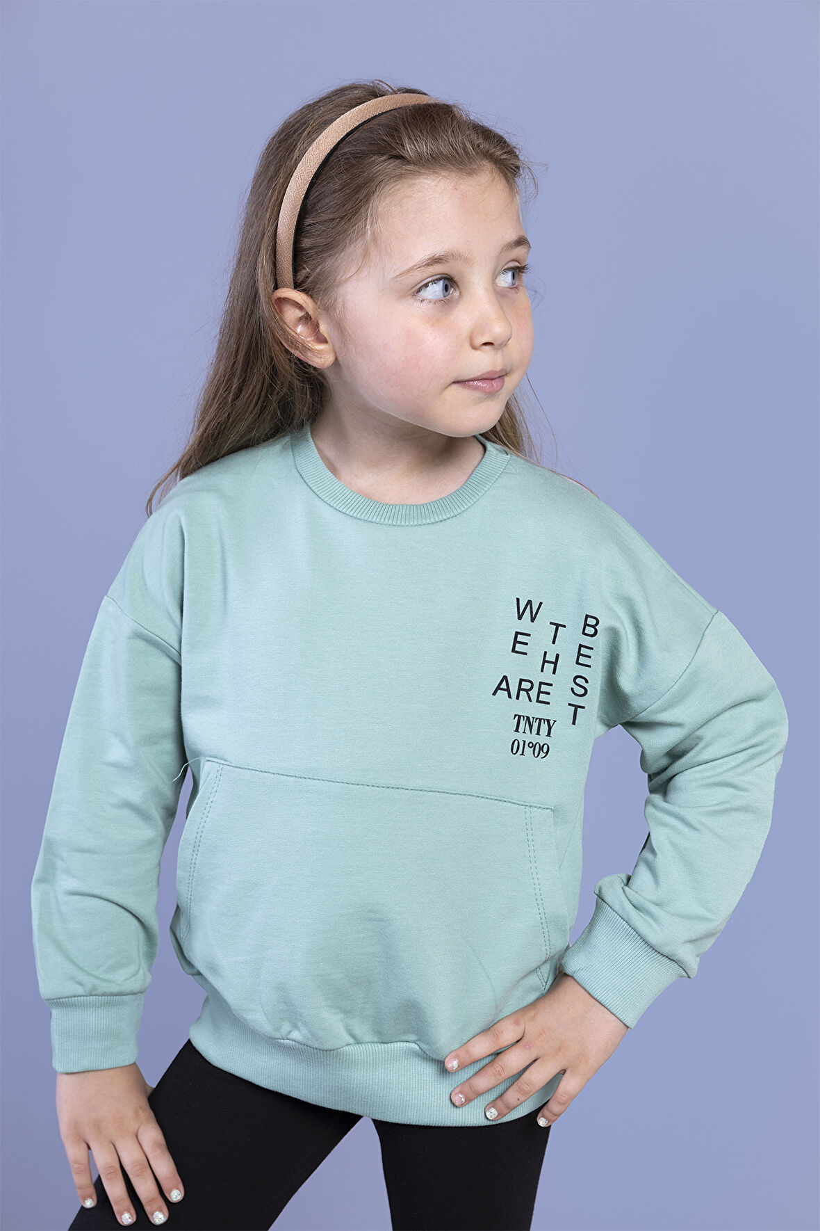 Toontoy Kız Çocuk Baskılı Kanguru Cepli Sweatshirt