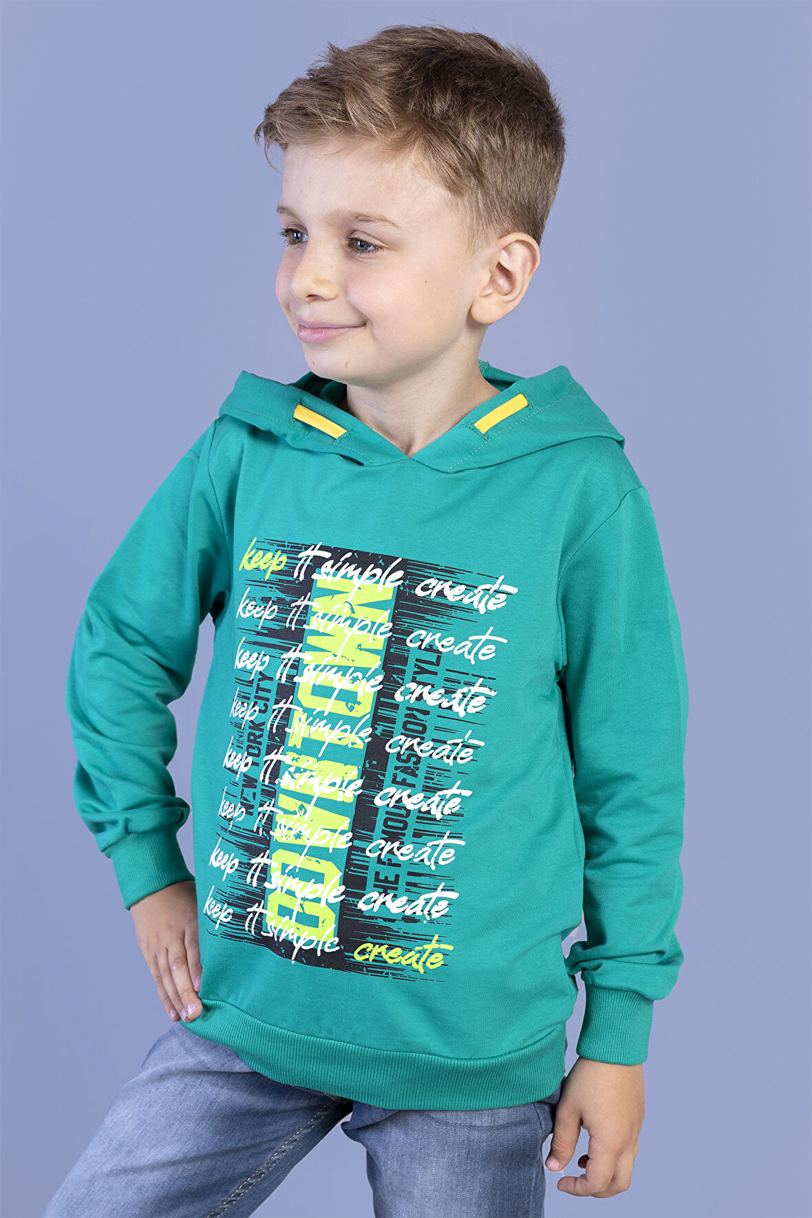 Toontoy Erkek Çocuk Kapüşonlu Baskılı Sweatshirt