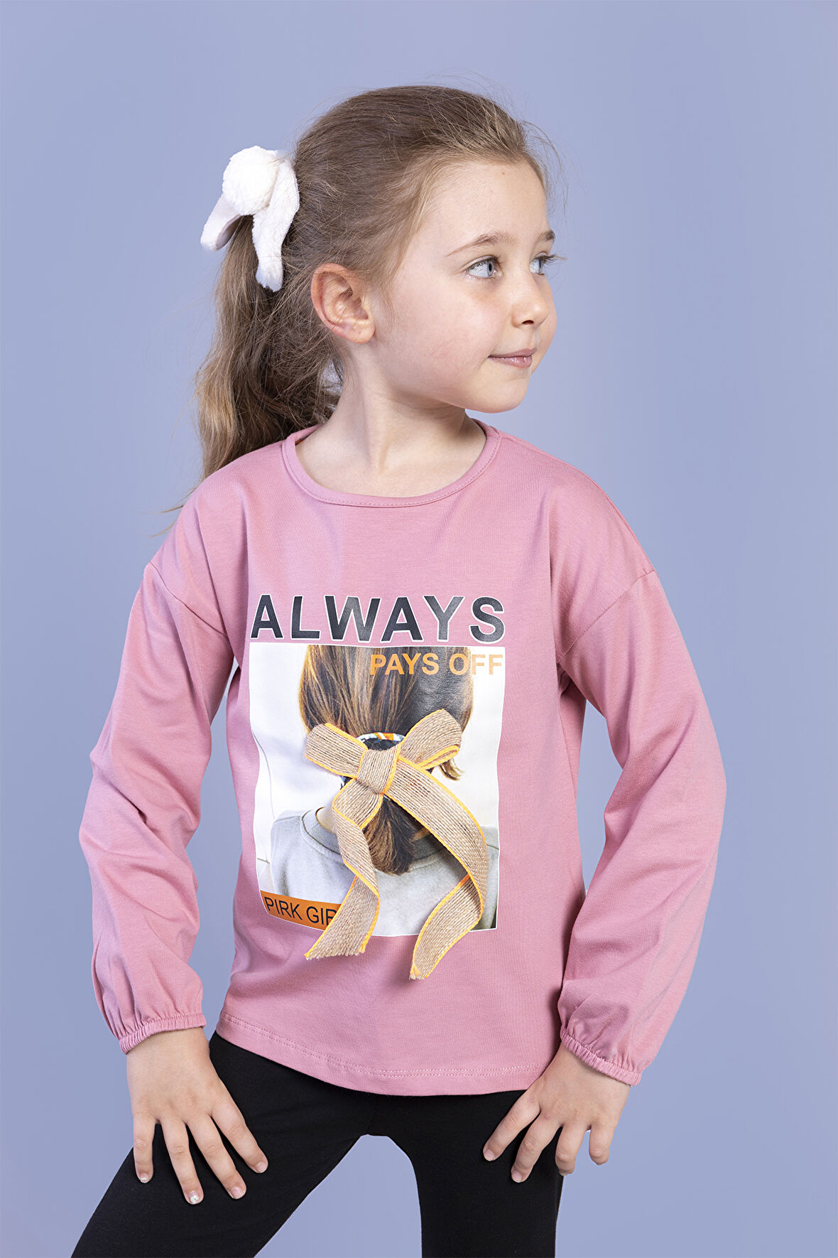 Toontoy Kız Çocuk Baskılı Kol Ucu Lastikli Tişört