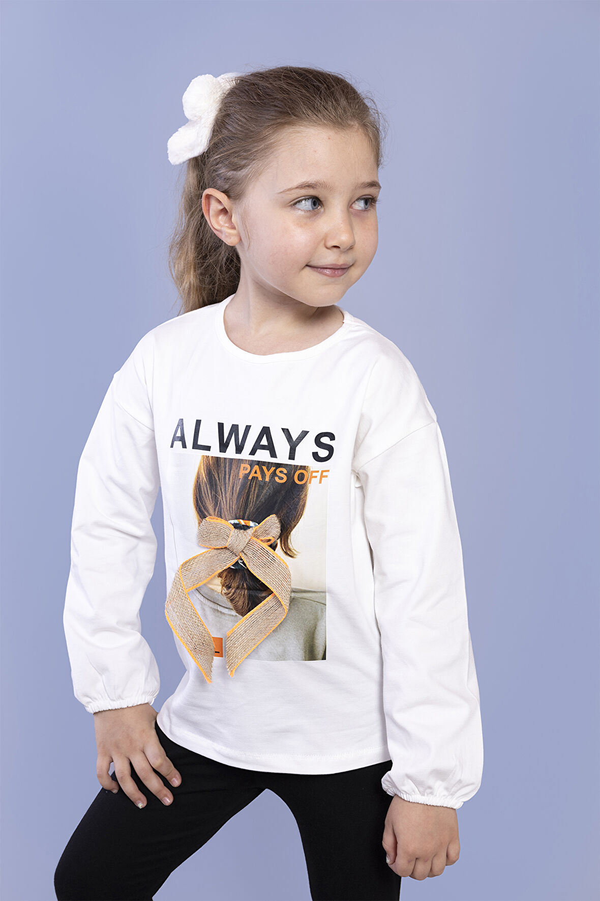 Toontoy Kız Çocuk Baskılı Kol Ucu Lastikli Tişört