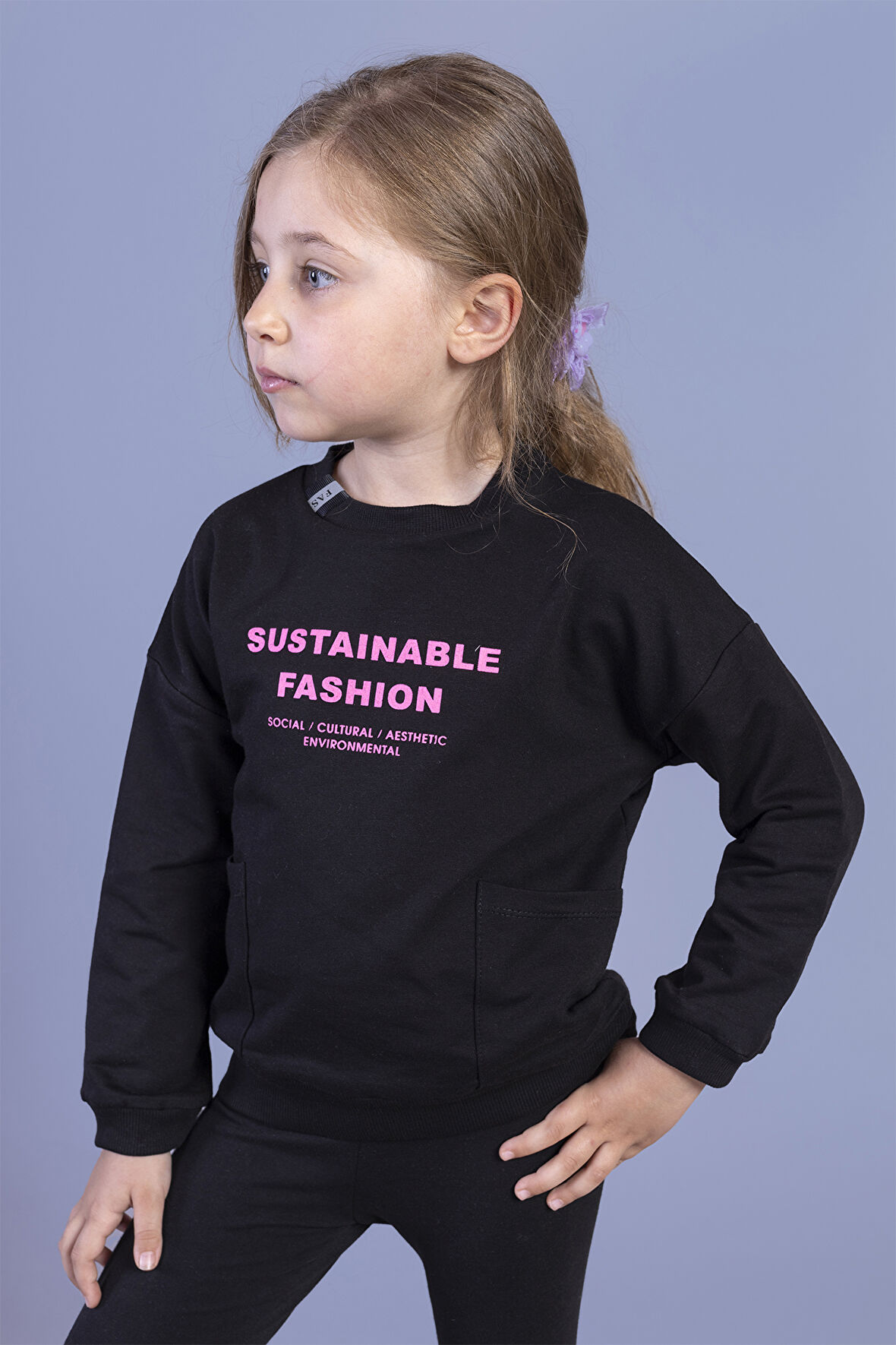 Toontoy Kız Çocuk Cep Detaylı Baskılı Sweatshirt