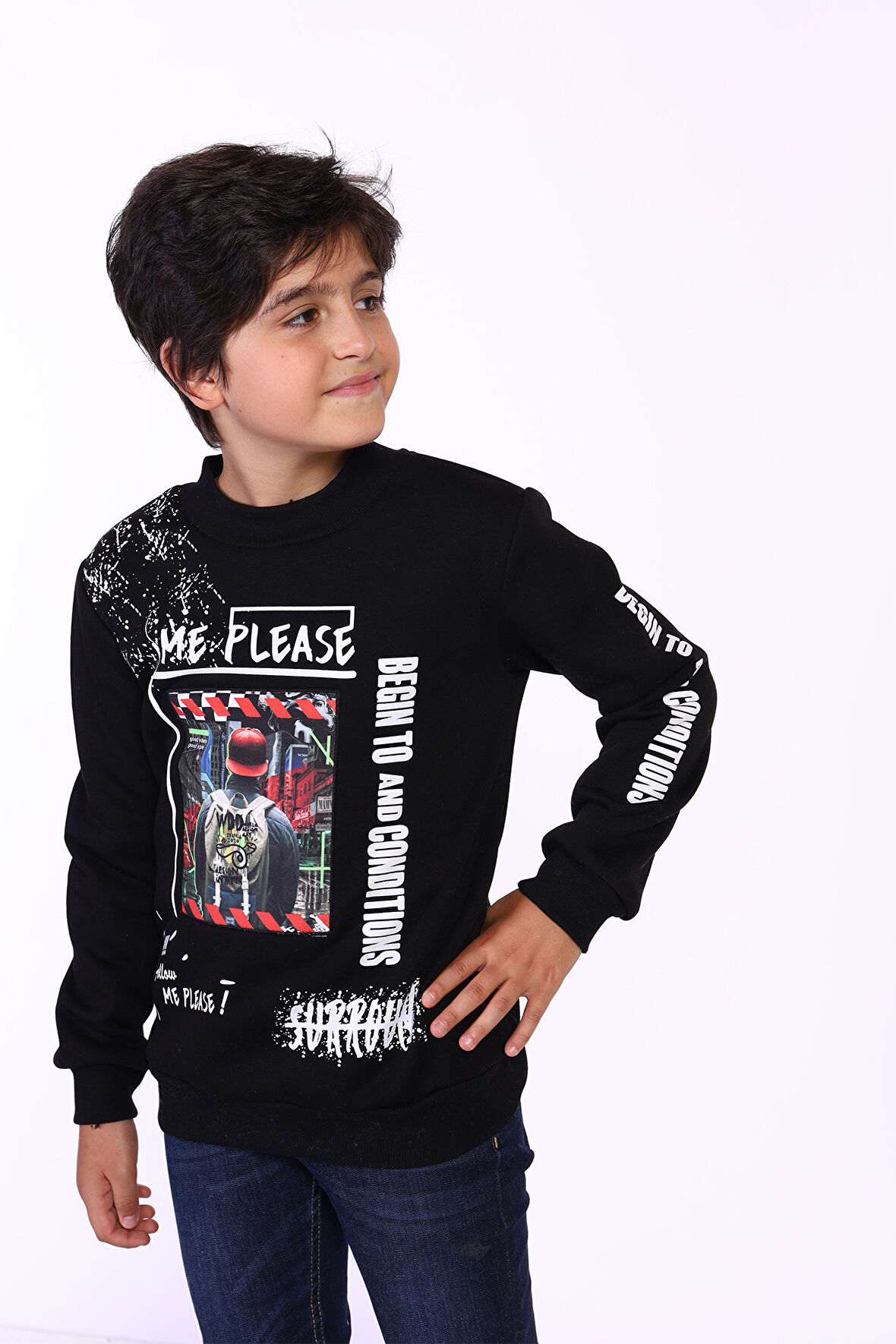 Toontoy Erkek Çocuk Balıkçı Yaka İçi Pamuklu Sweatshirt