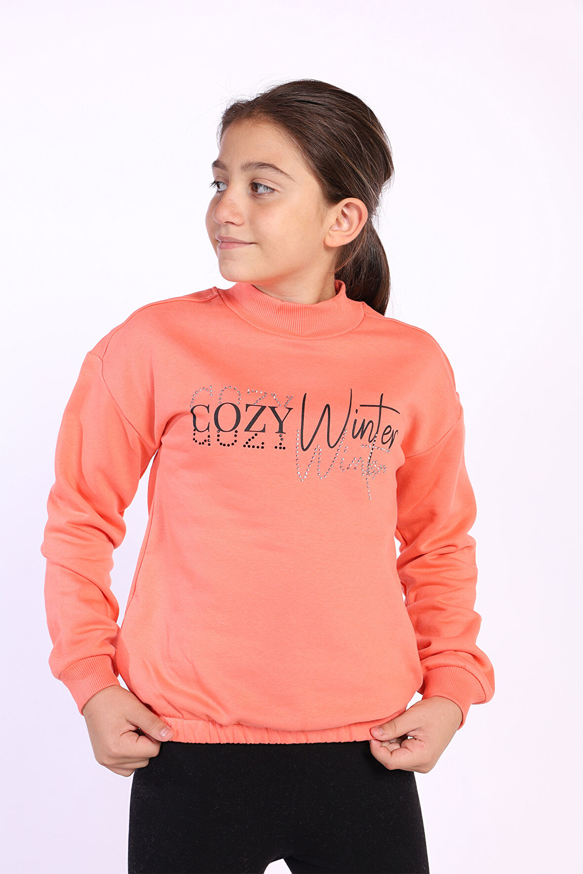 Toontoy Kız Çocuk Balıkçı Yaka İçi Pamuklu Sweatshirt