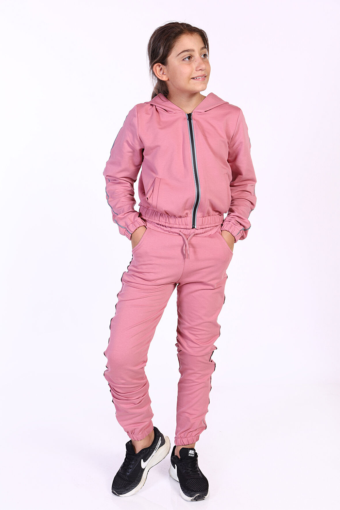 Toontoy Kız Çocuk Reflektör Detaylı Kapşonlu Eşofman Takımı