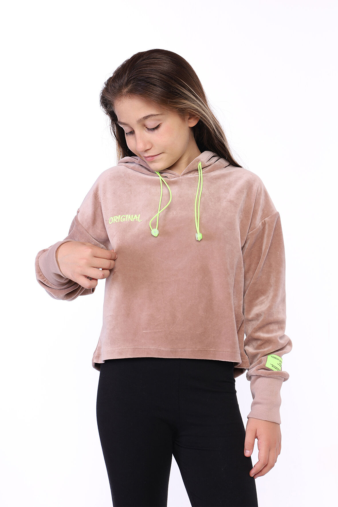 Toontoy Kız Çocuk Kapüşonlu Kadife Sweatshirt