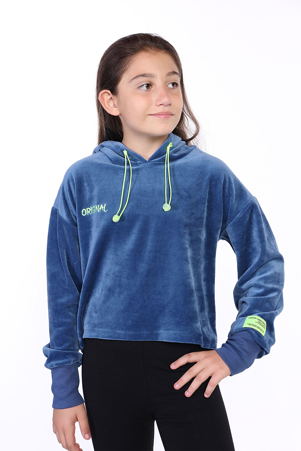Toontoy Kız Çocuk Kapüşonlu Kadife Sweatshirt