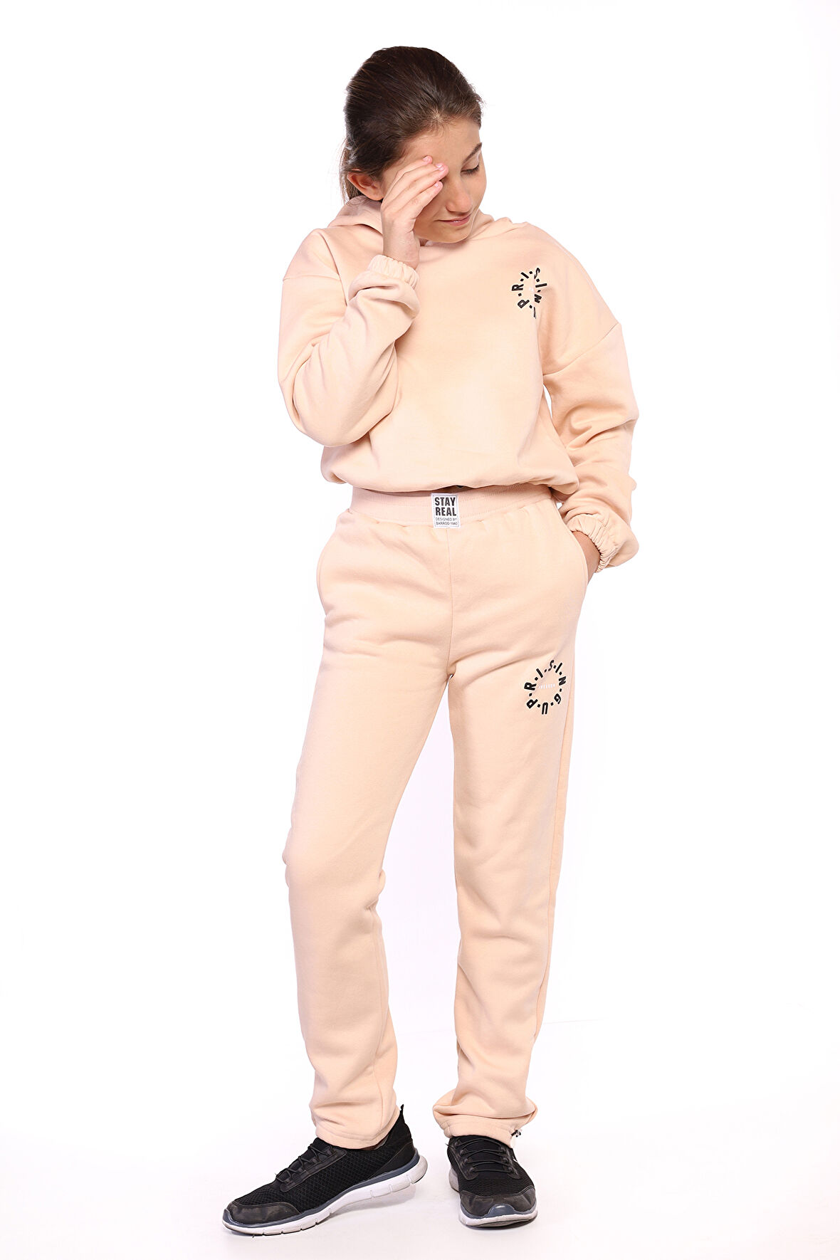 Toontoy Kız Çocuk Kapüşonlu Baskılı Crop Takım