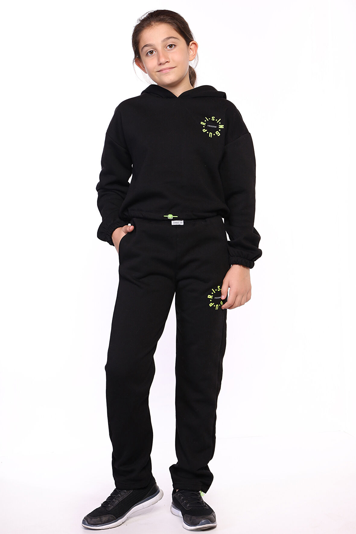 Toontoy Kız Çocuk Kapüşonlu Baskılı Crop Takım