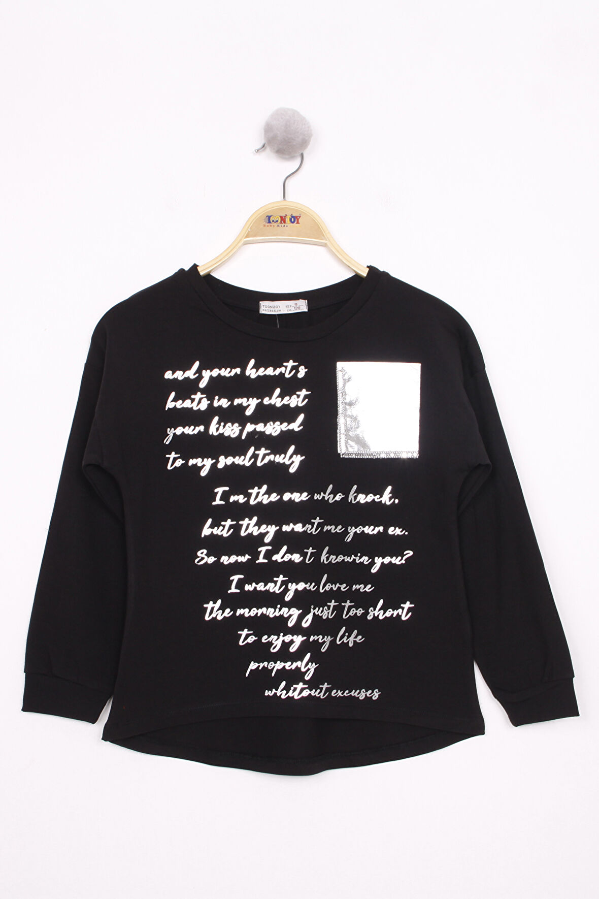 Toontoy Kız Çocuk Varaklı Cep Baskılı T-Shirt