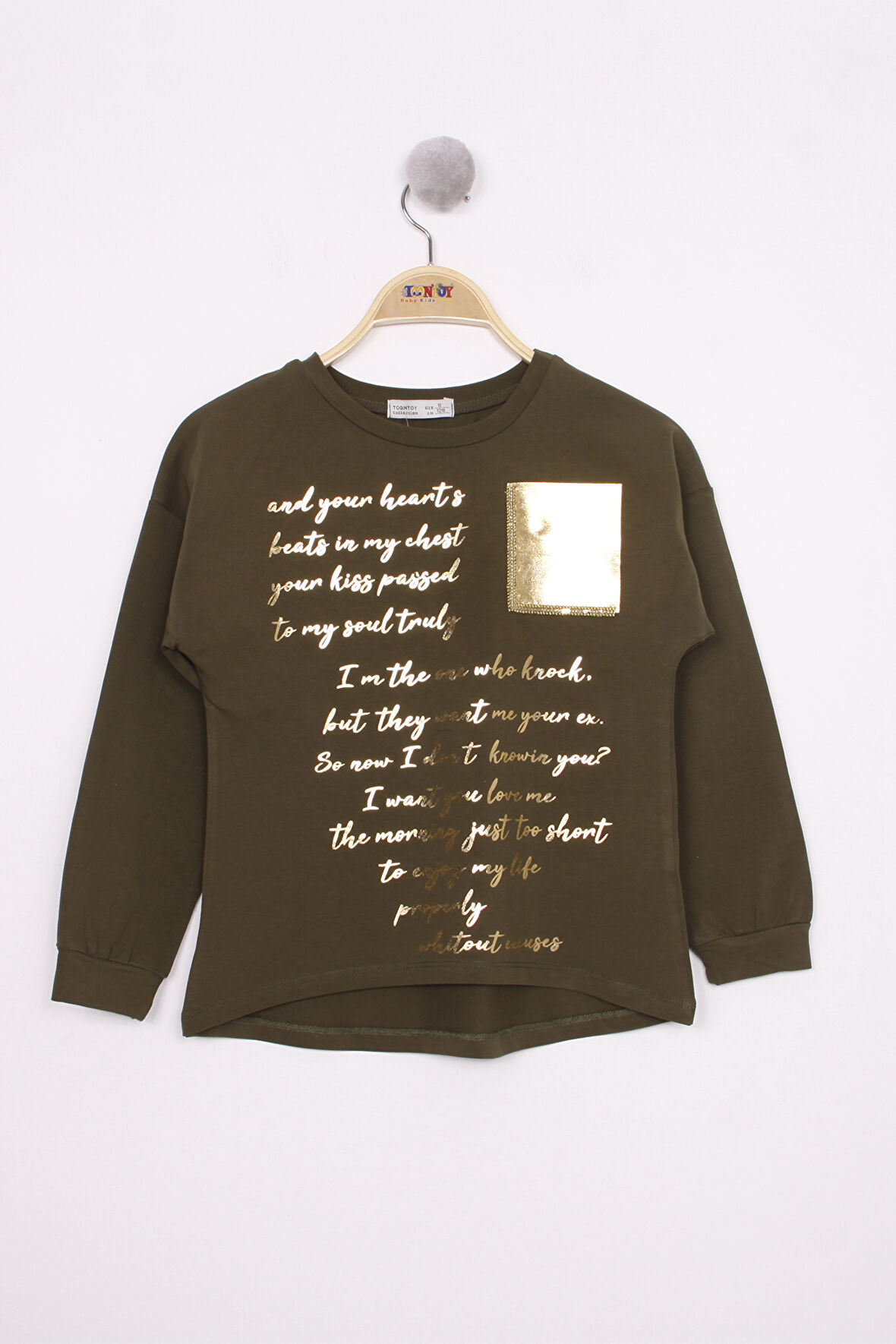 Toontoy Kız Çocuk Varaklı Cep Baskılı T-Shirt