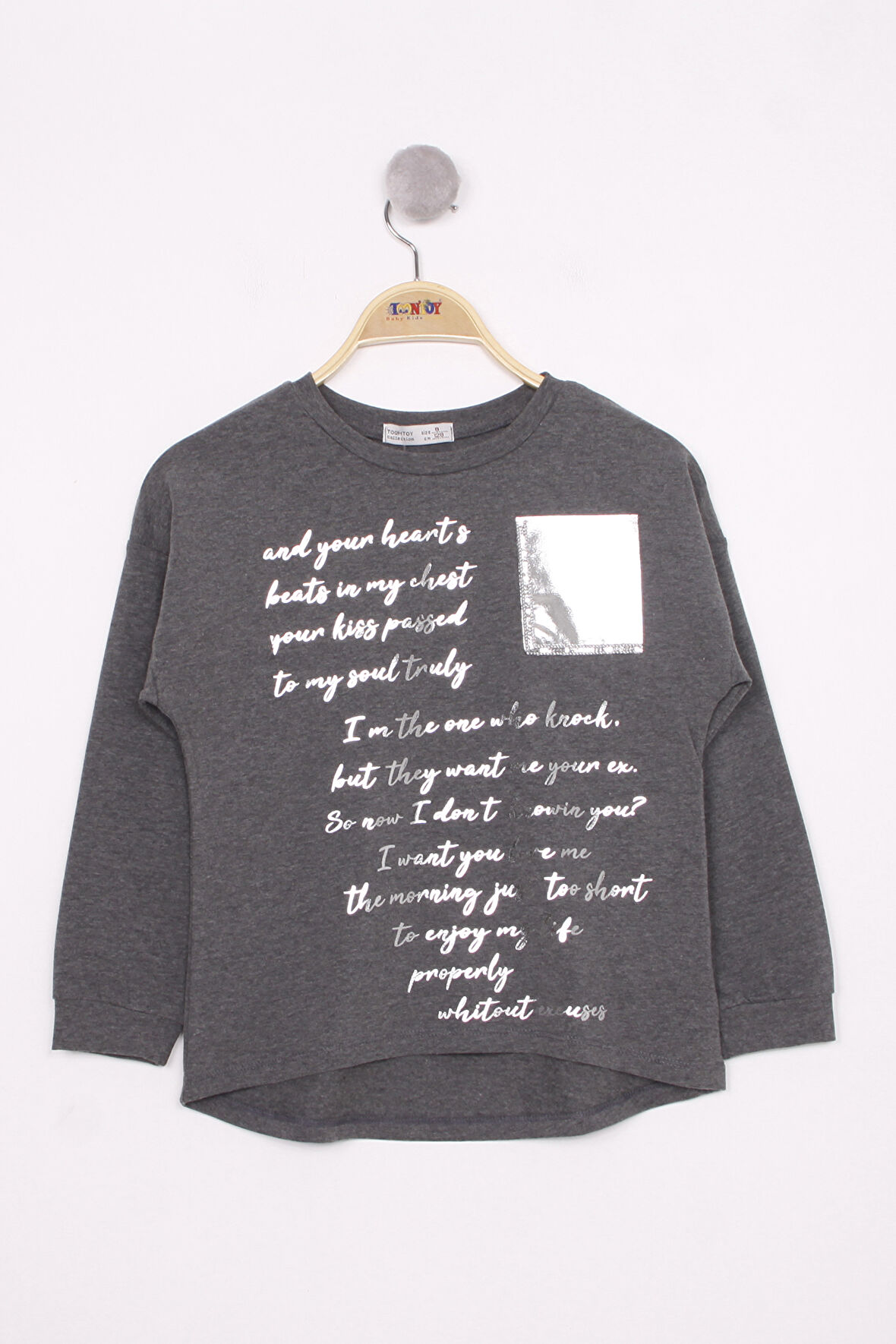 Toontoy Kız Çocuk Varaklı Cep Baskılı T-Shirt