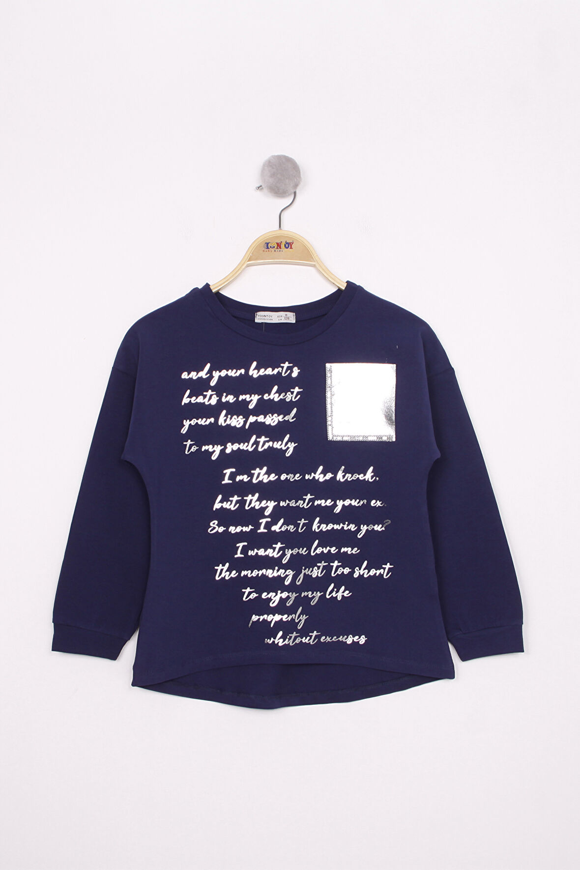 Toontoy Kız Çocuk Varaklı Cep Baskılı T-Shirt