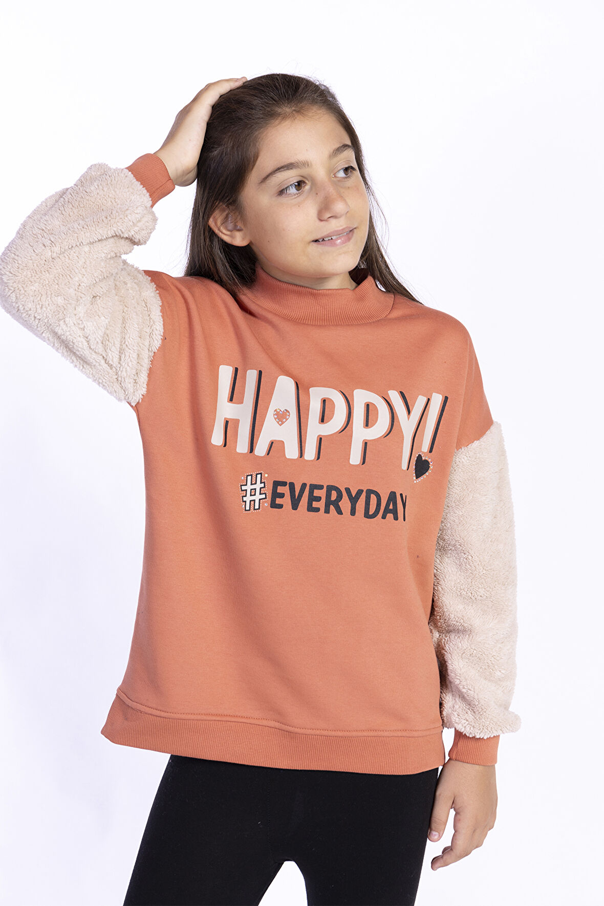 Toontoy Kız Çocuk Peluş Detaylı Baskılı Sweatshirt