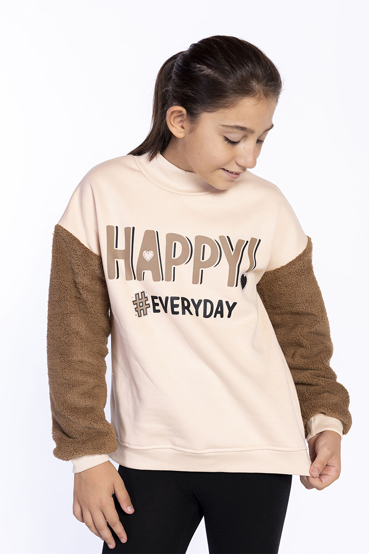 Toontoy Kız Çocuk Peluş Detaylı Baskılı Sweatshirt