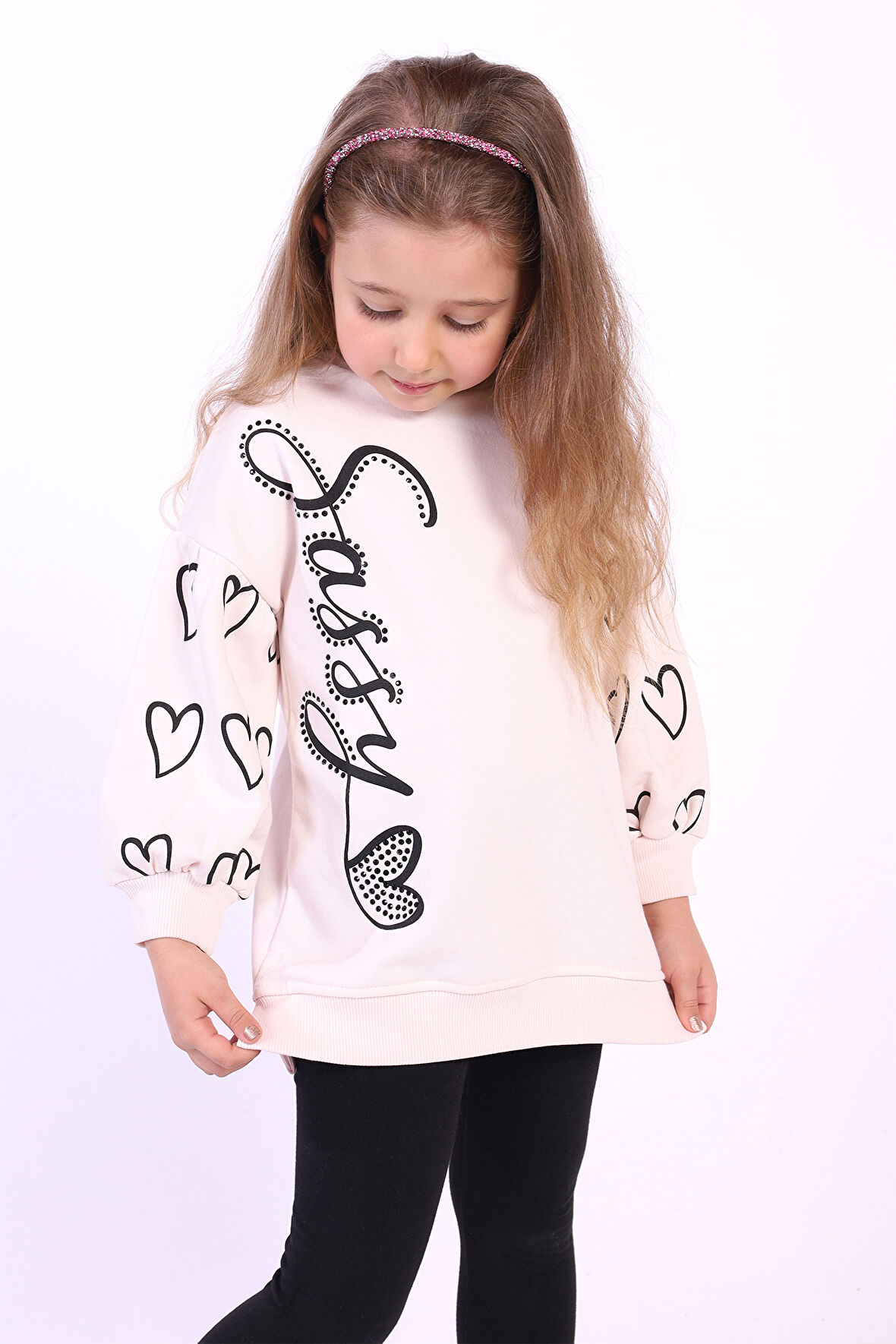 Toontoy Kız Çocuk Baskılı Balon Kol Sweatshirt