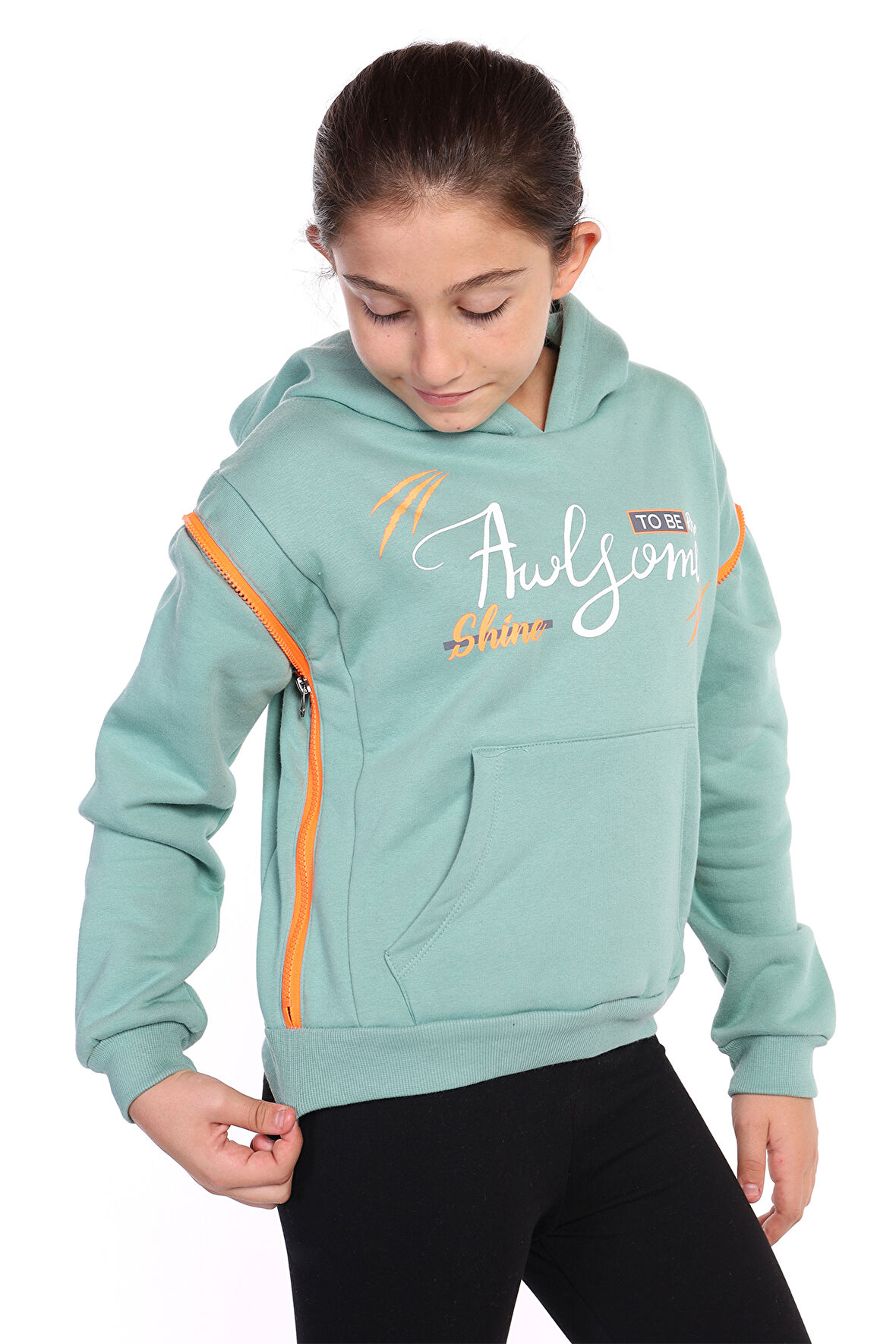 Toontoy Kız Çocuk Baskılı Kanguru Cepli Sweatshirt