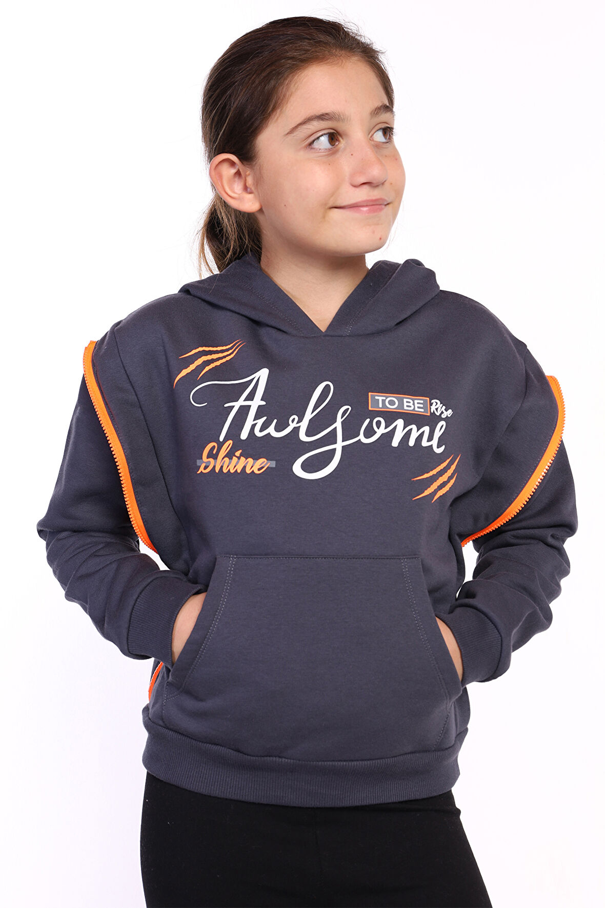 Toontoy Kız Çocuk Baskılı Kanguru Cepli Sweatshirt