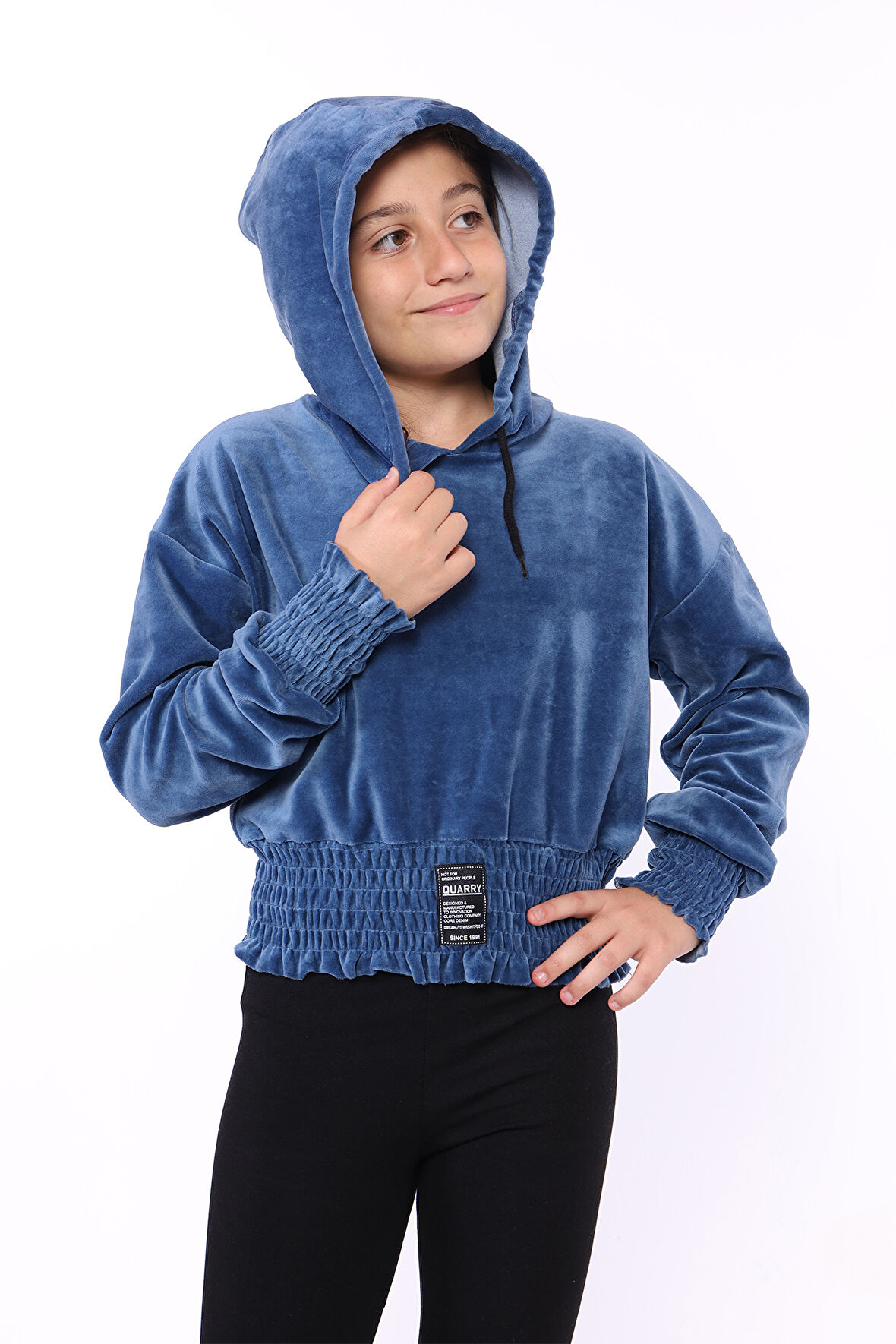 Toontoy Kız Çocuk Kapüşonlu Kadife Sweatshirt