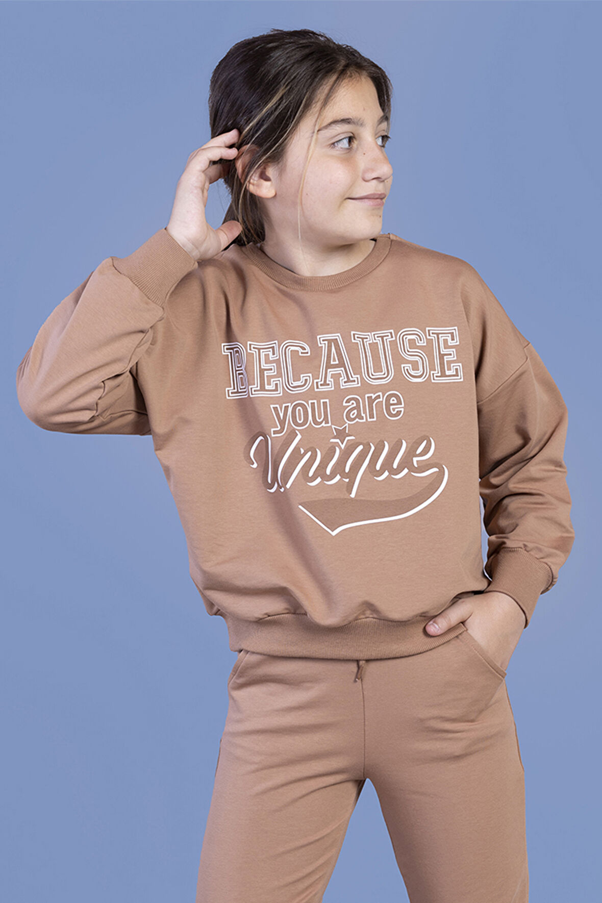 Toontoy Kız Çocuk Baskılı Düşük Kol Sweatshirt