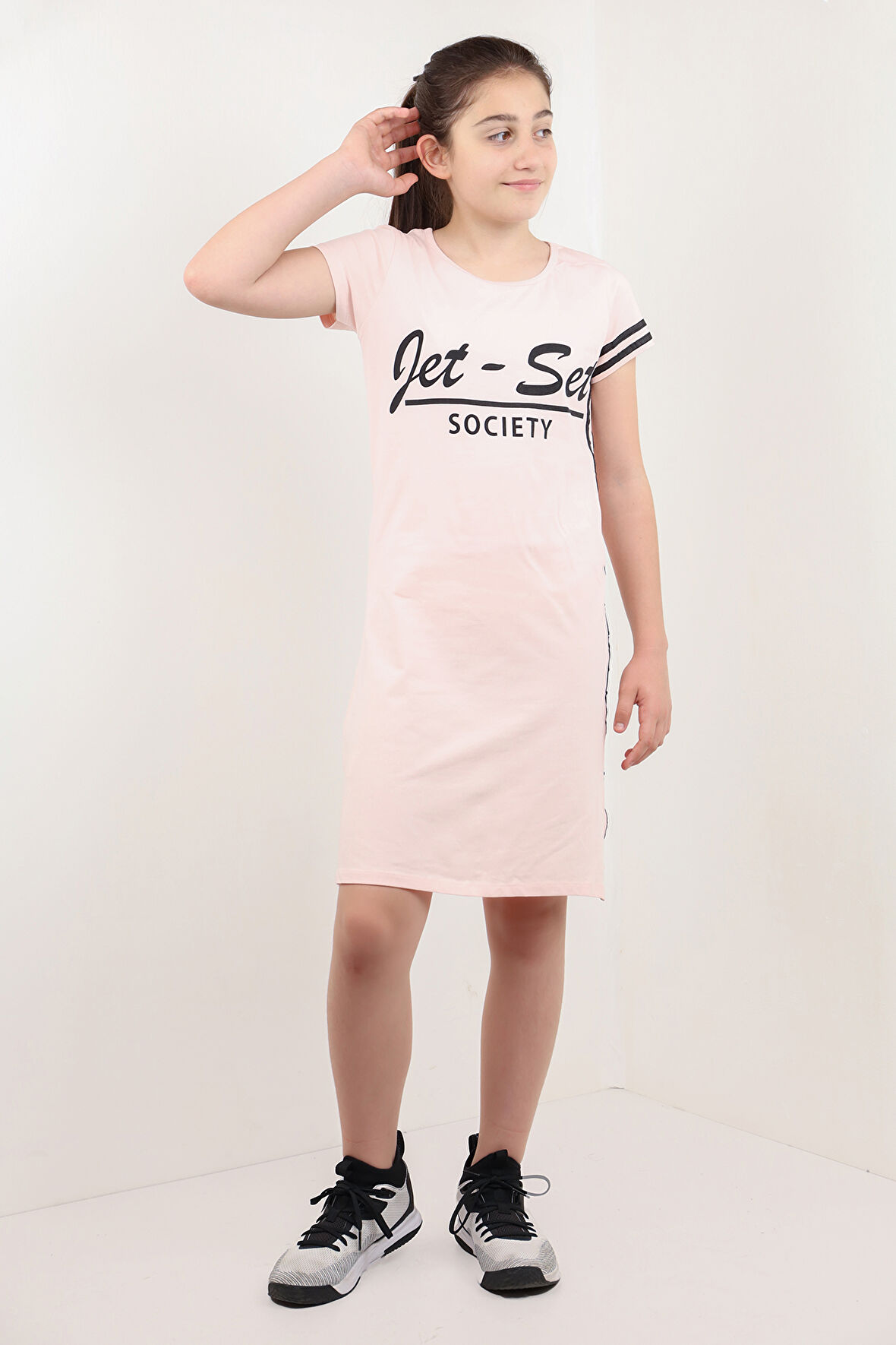 Toontoy Kız Çocuk Baskılı Şerit Detaylı Elbise