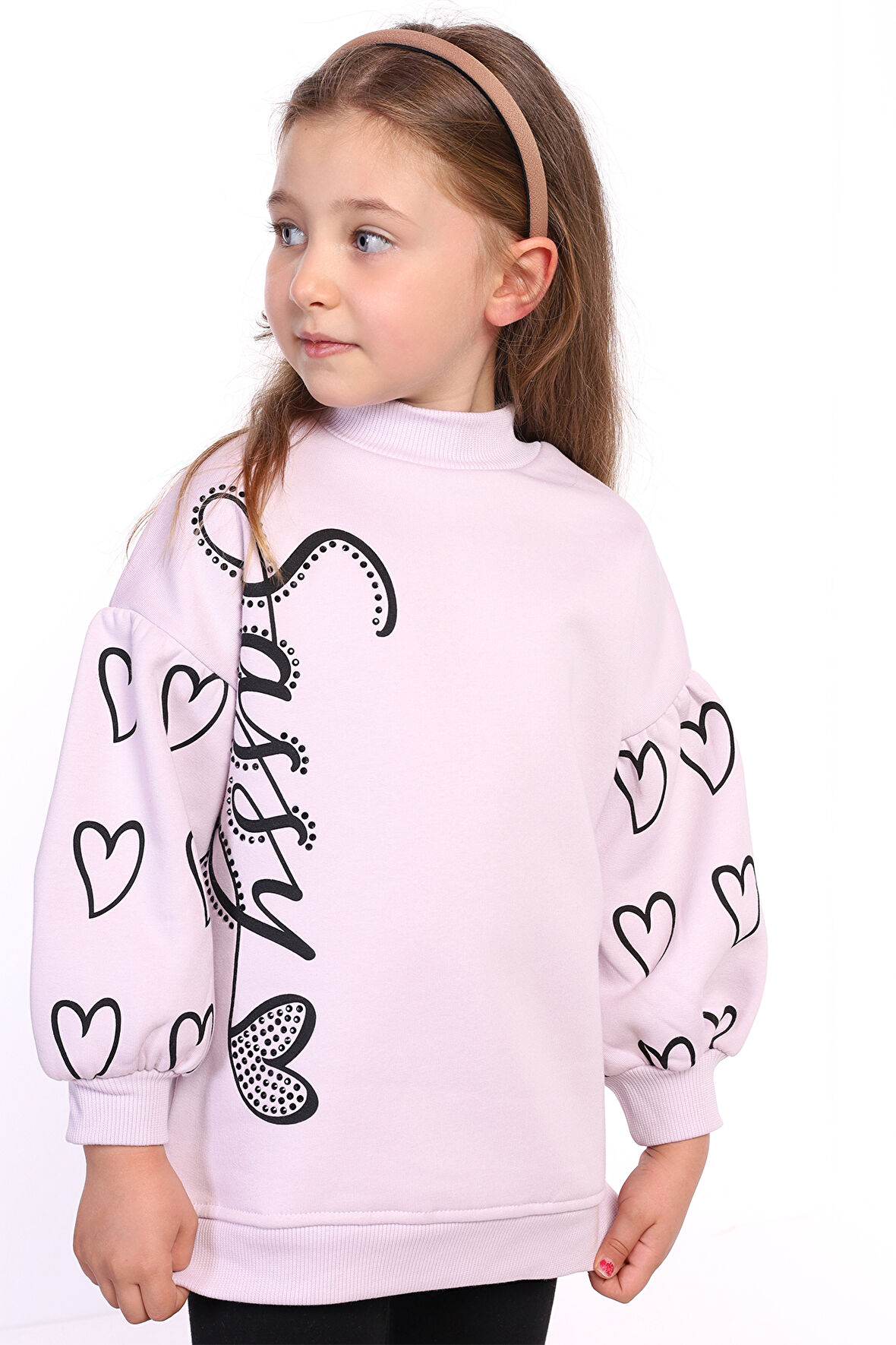 Toontoy Kız Çocuk Baskılı Balon Kol Sweatshirt