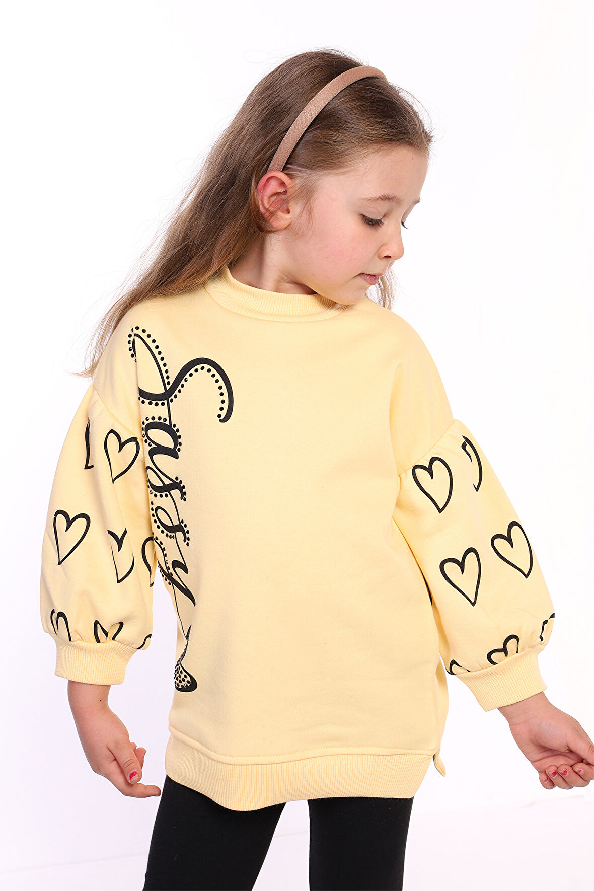 Toontoy Kız Çocuk Baskılı Balon Kol Sweatshirt