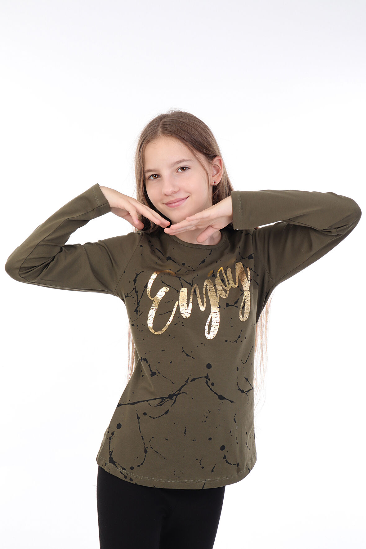 Toontoy Kız Çocuk Varaklı Enjoy Baskılı T-Shirt