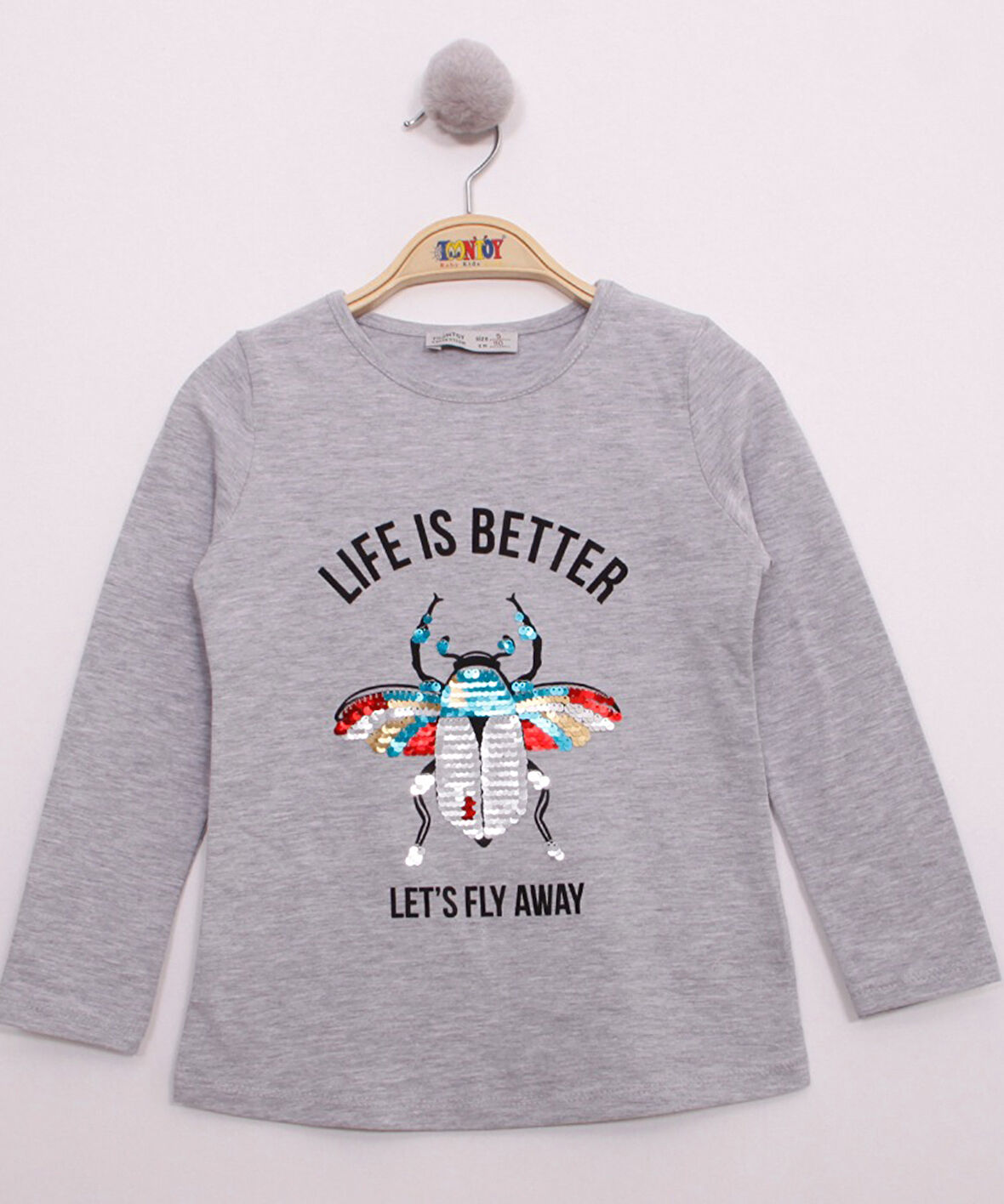 Toontoy Kız Çocuk Pullu Uğur Böceği Nakışlı T-Shirt