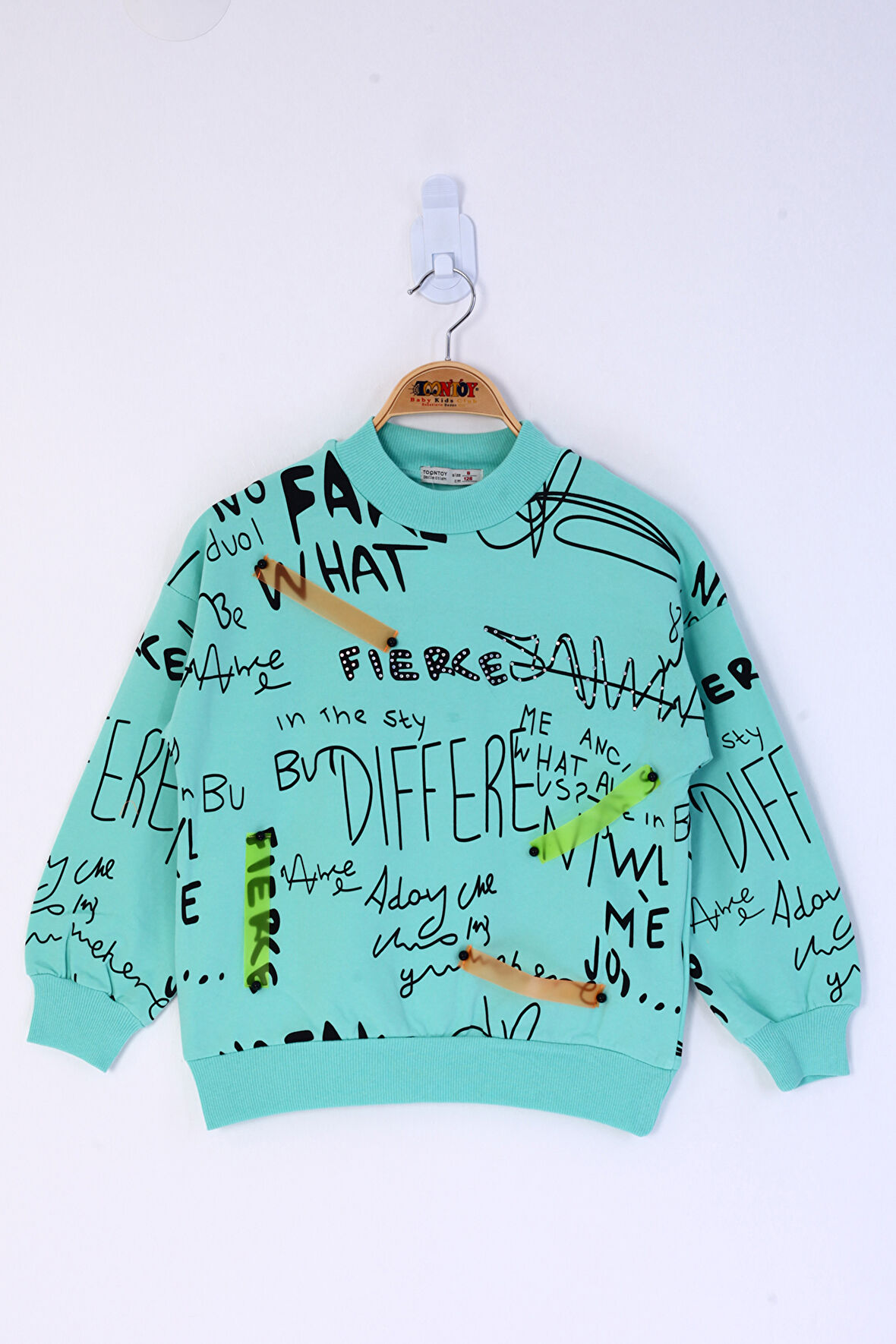 Toontoy Kız Çocuk Neon Şerit Detaylı Baskılı Sweatshirt 