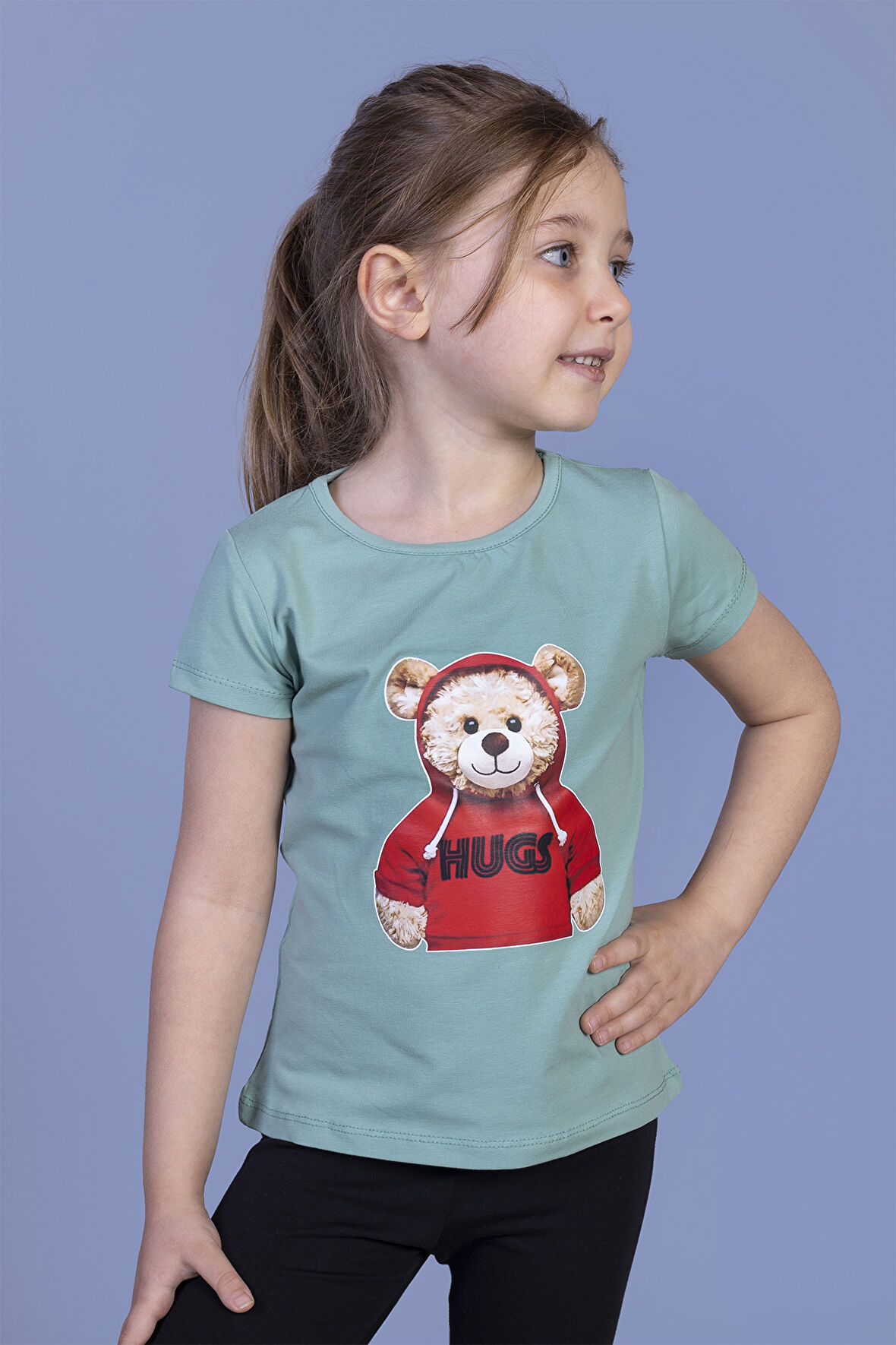 Toontoy Kız Çocuk Ayıcık Baskılı Tişört