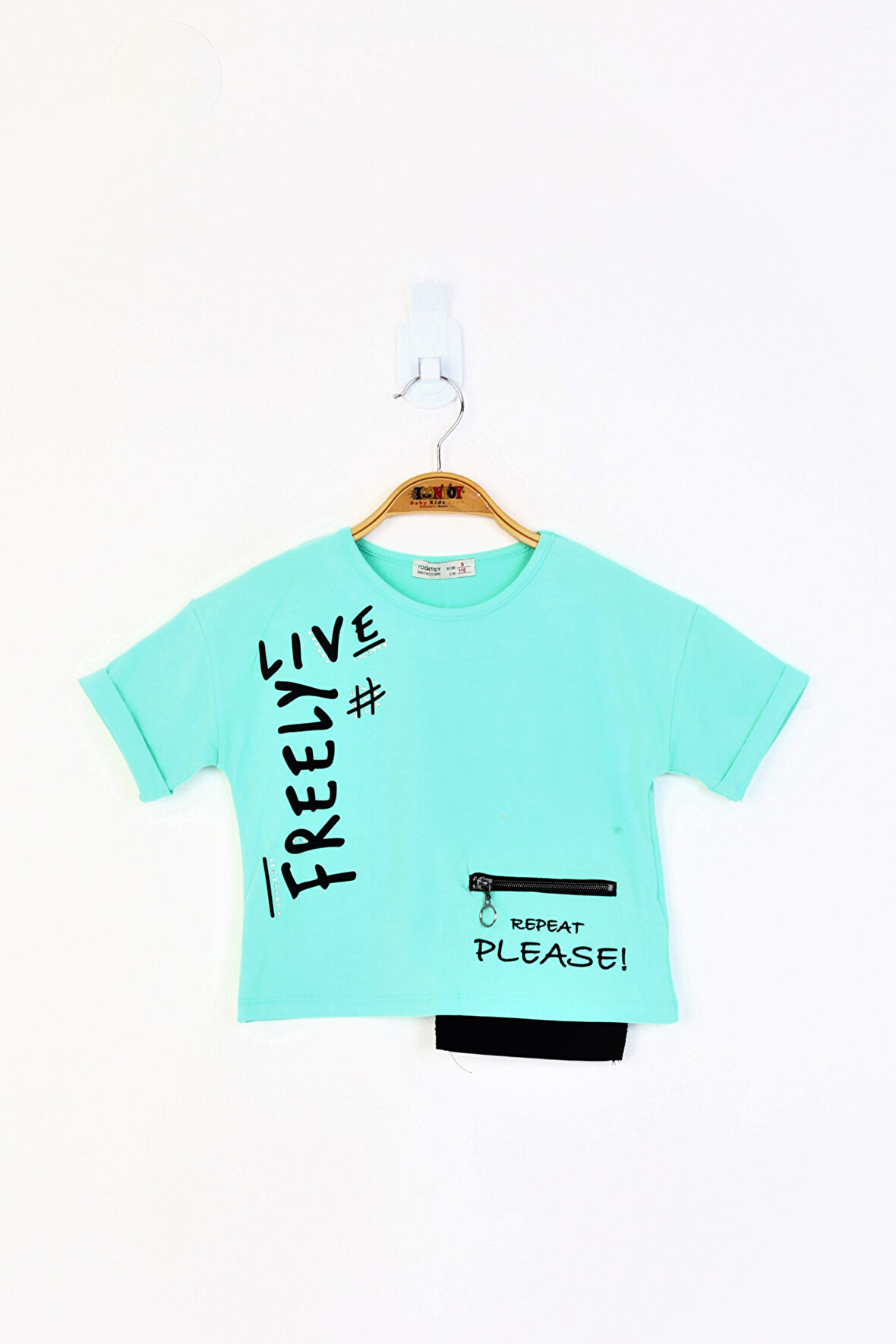 Toontoy Kız Çocuk Neon Uyumlu Cep Detaylı Baskılı Tişört