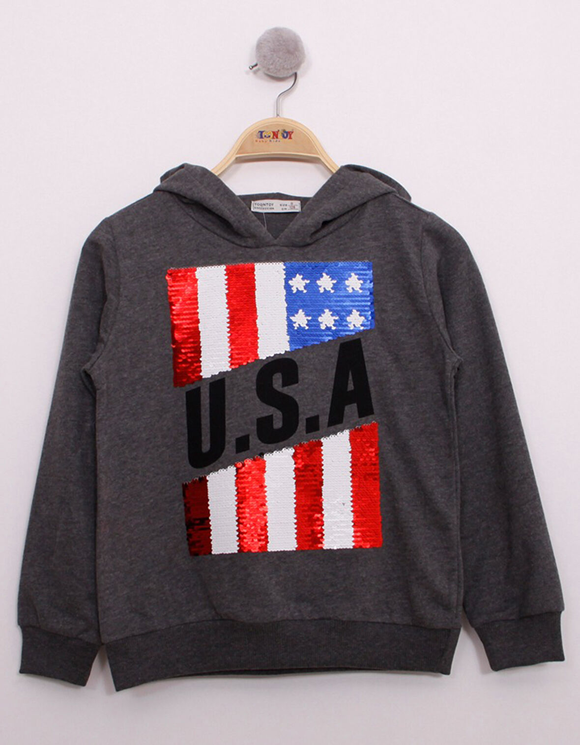 Toontoy Erkek Çocuk Pullu U.S.A Bayraklı Nakışlı Sweatshirt