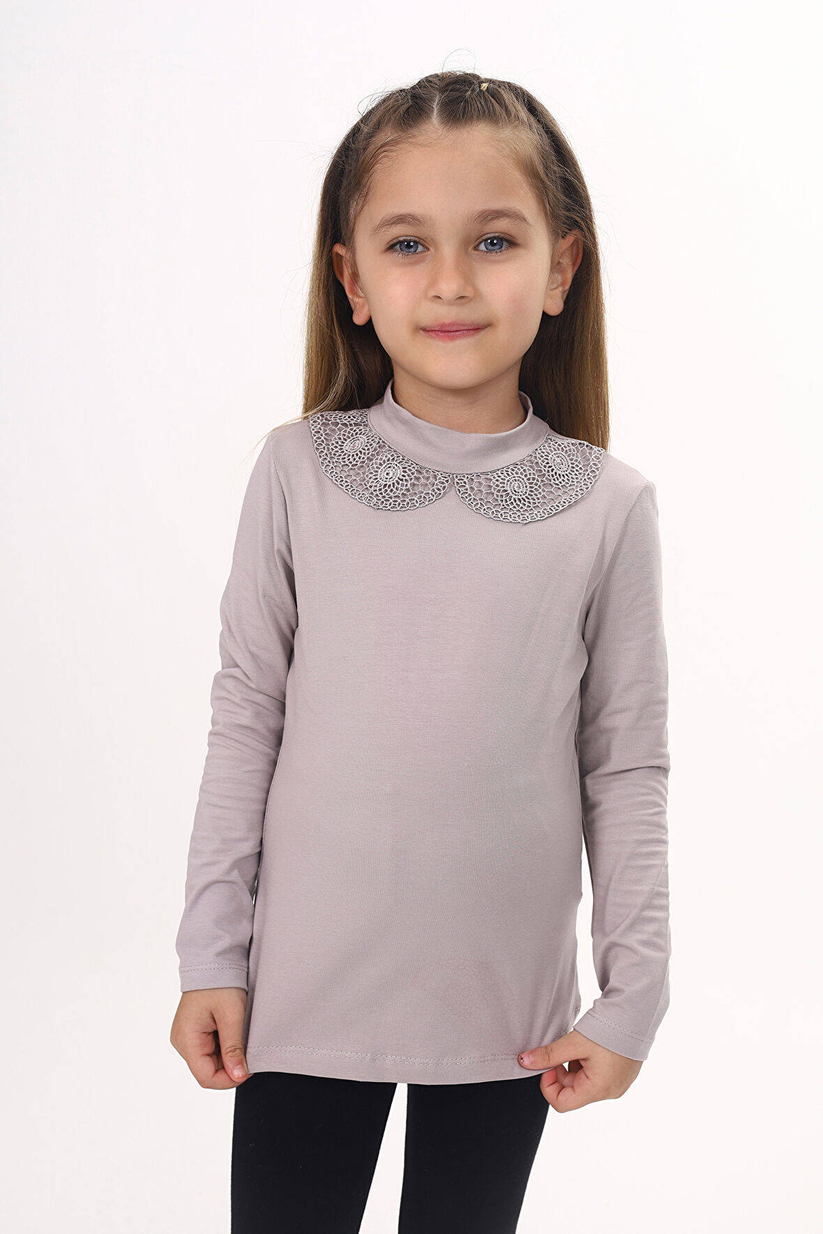 Toontoy Kız Çocuk Yakası Dantel Detaylı Tişört