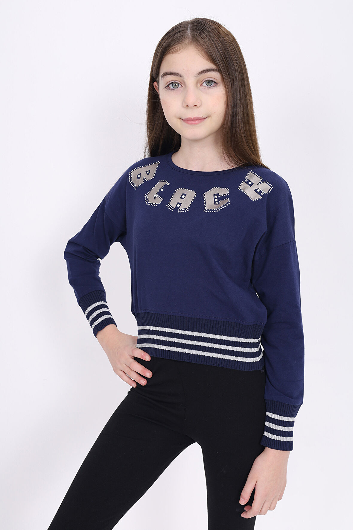 Toontoy Kız Çocuk Sweatshirt Black Varak Baskılı
