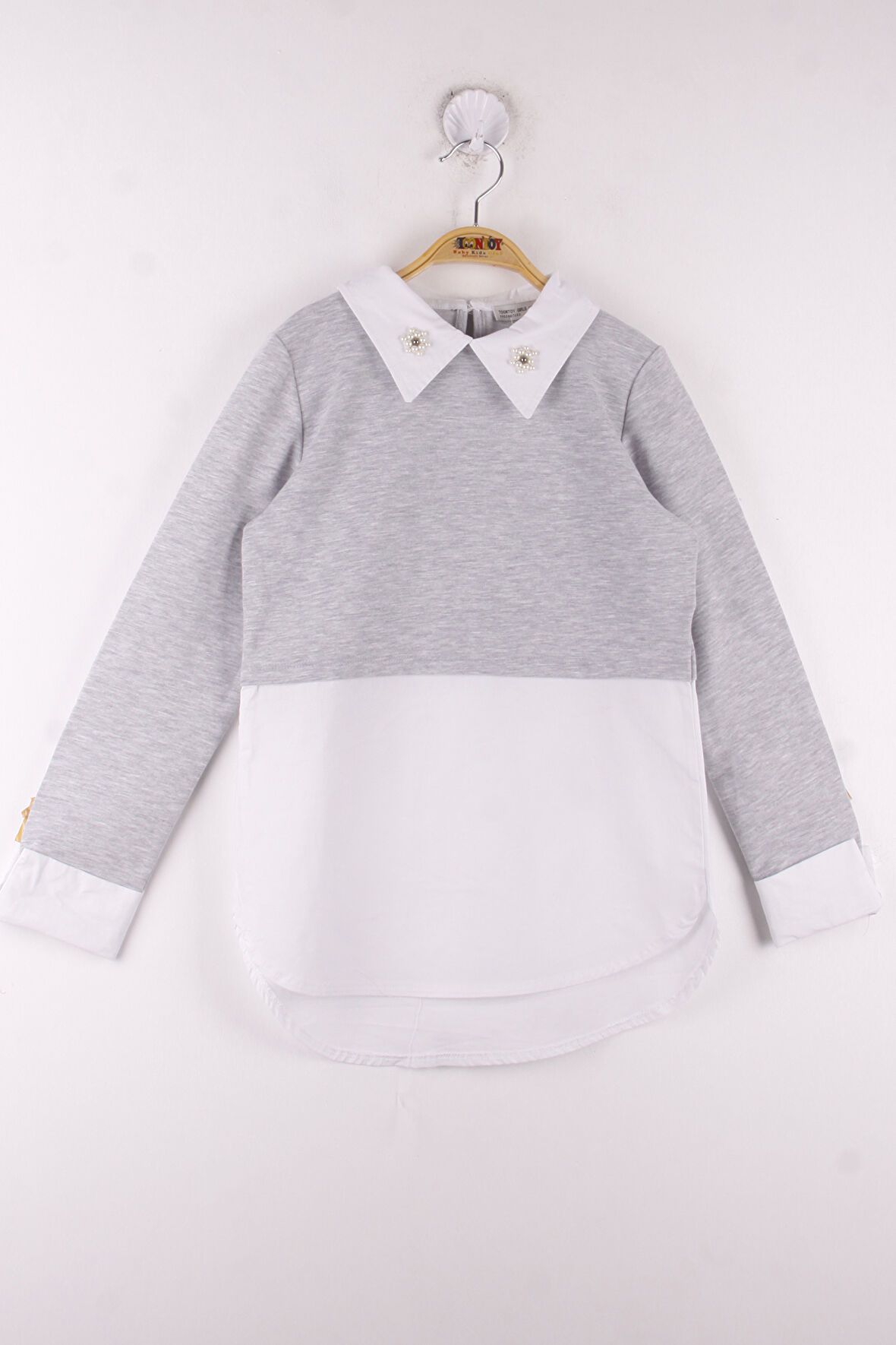 Toontoy Kız Çocuk Gömlek Detaylı Yakası İncili Okul Sweatshirt