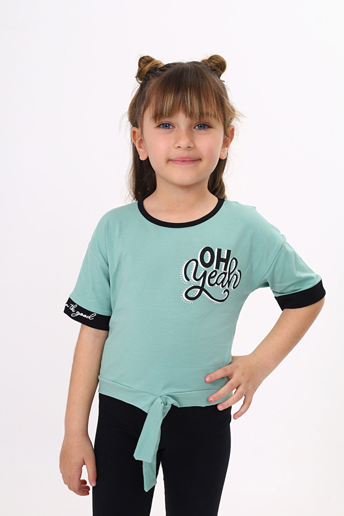 Toontoy Kız Çocuk Önü Bağlama Detaylı Baskılı Tişört