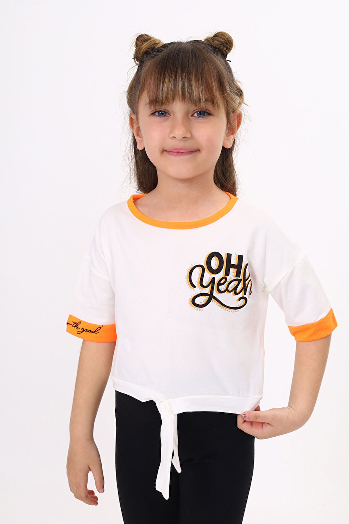 Toontoy Kız Çocuk Önü Bağlama Detaylı Baskılı Tişört