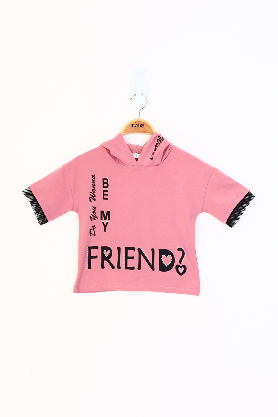 Toontoy Kız Çocuk Kapüşonlu Kolları File Detaylı Baskılı Tişört