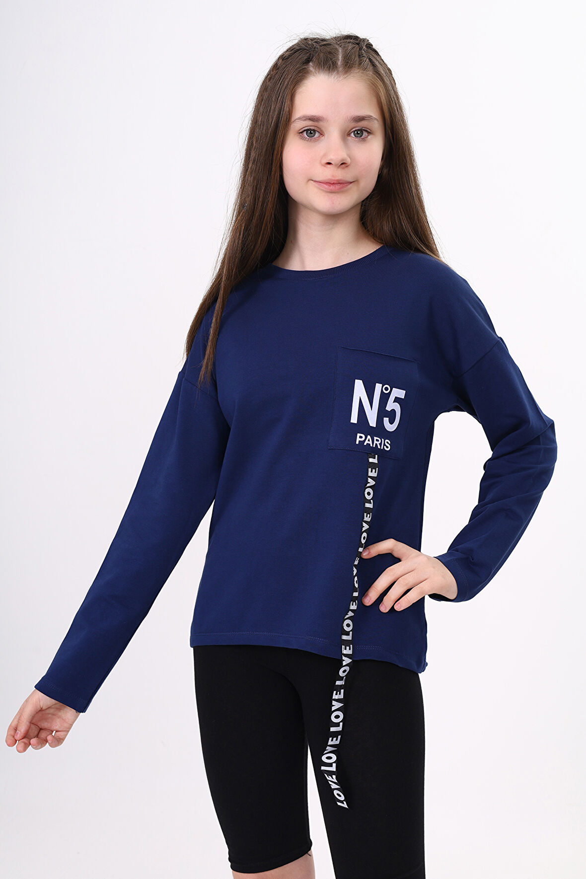 Toontoy Kız Çocuk Cep Üstü Baskılı Sweatshirt