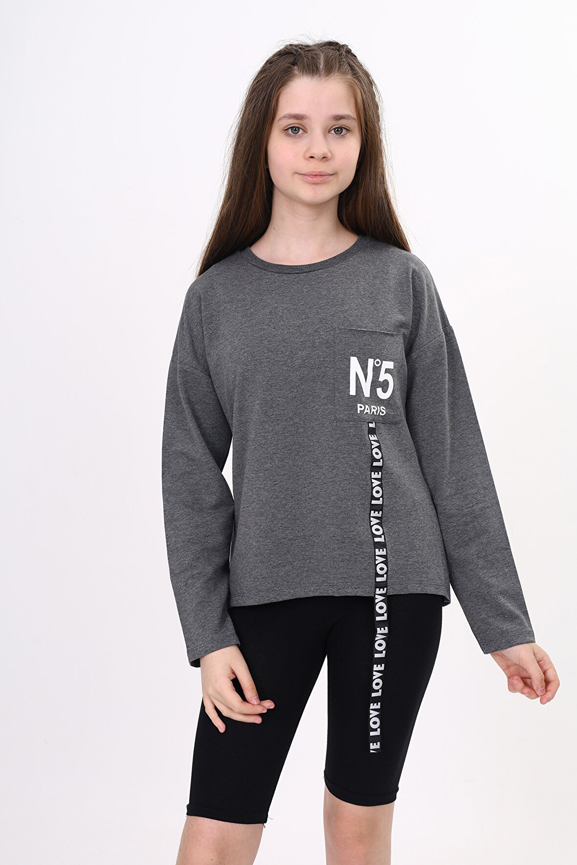 Toontoy Kız Çocuk Cep Üstü Baskılı Sweatshirt