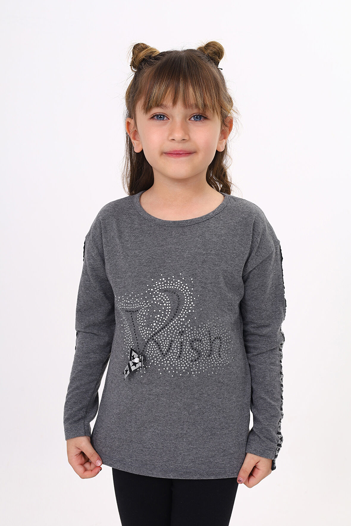 Toontoy Kız Çocuk Taş İşlemeli Şerit Detaylı Tişört