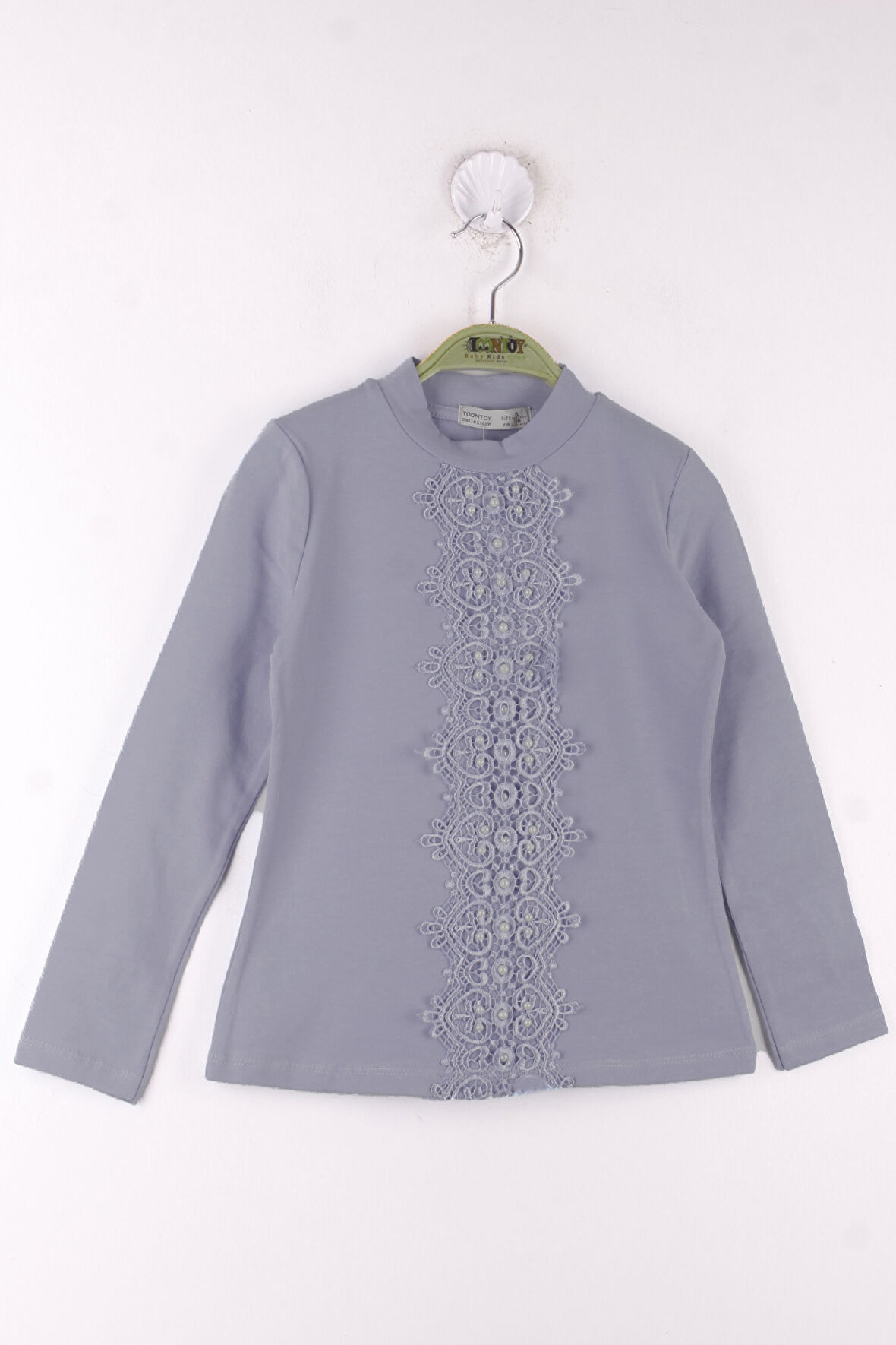 Toontoy Kız Çocuk Önü Dantelli İncili Okul Tişört