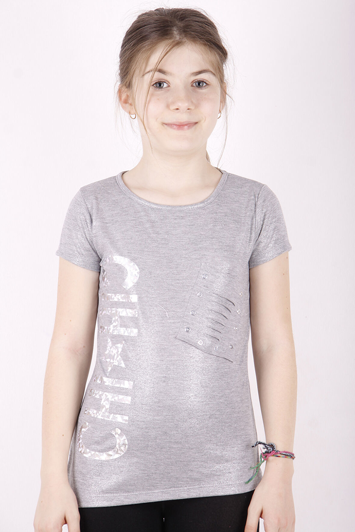 Toontoy Kız Çocuk Yıldız Baskılı Kesik Cep Detaylı Tişört