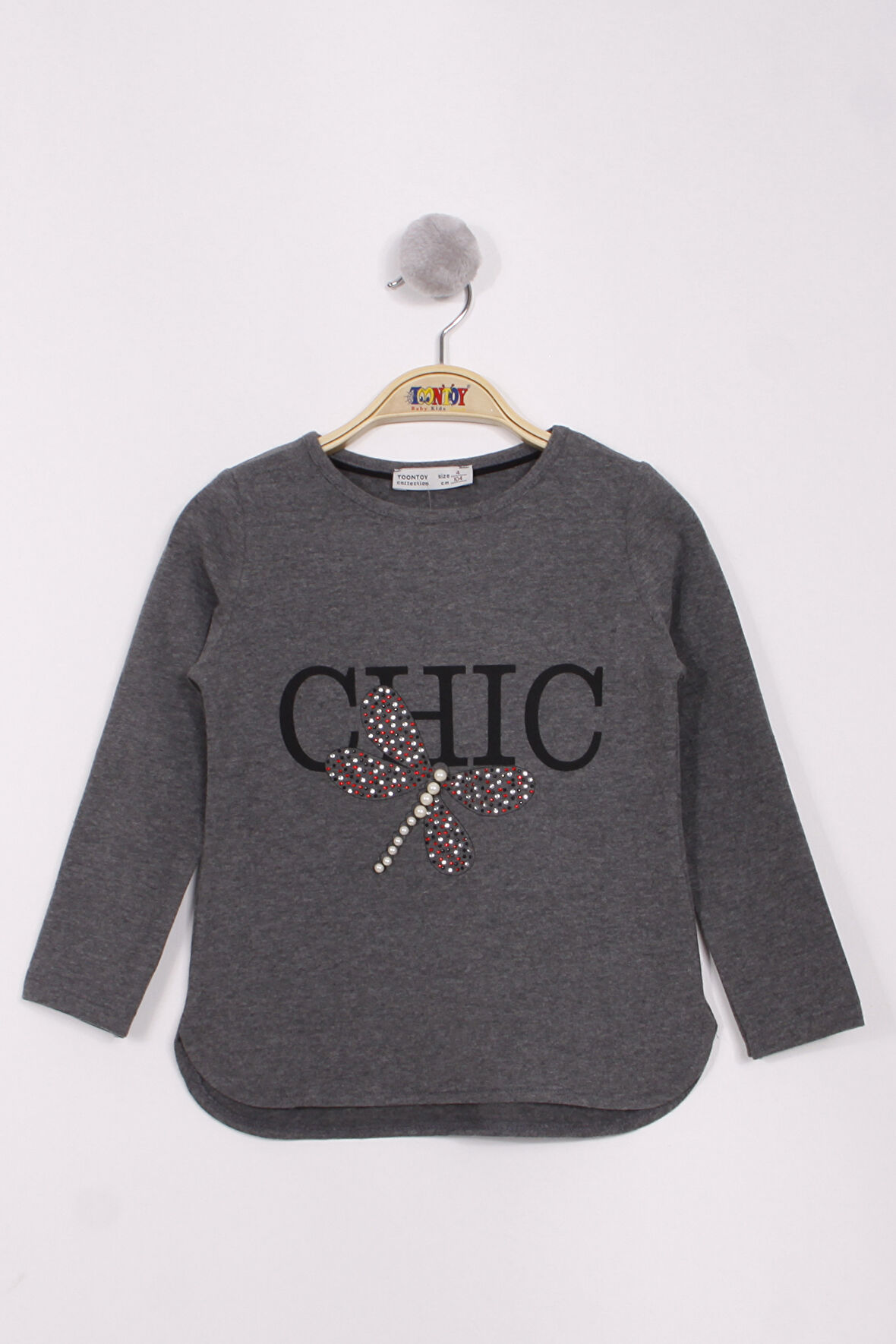 Toontoy Kız Çocuk Yusufçuk Baskılı İnci Detaylı T-Shirt