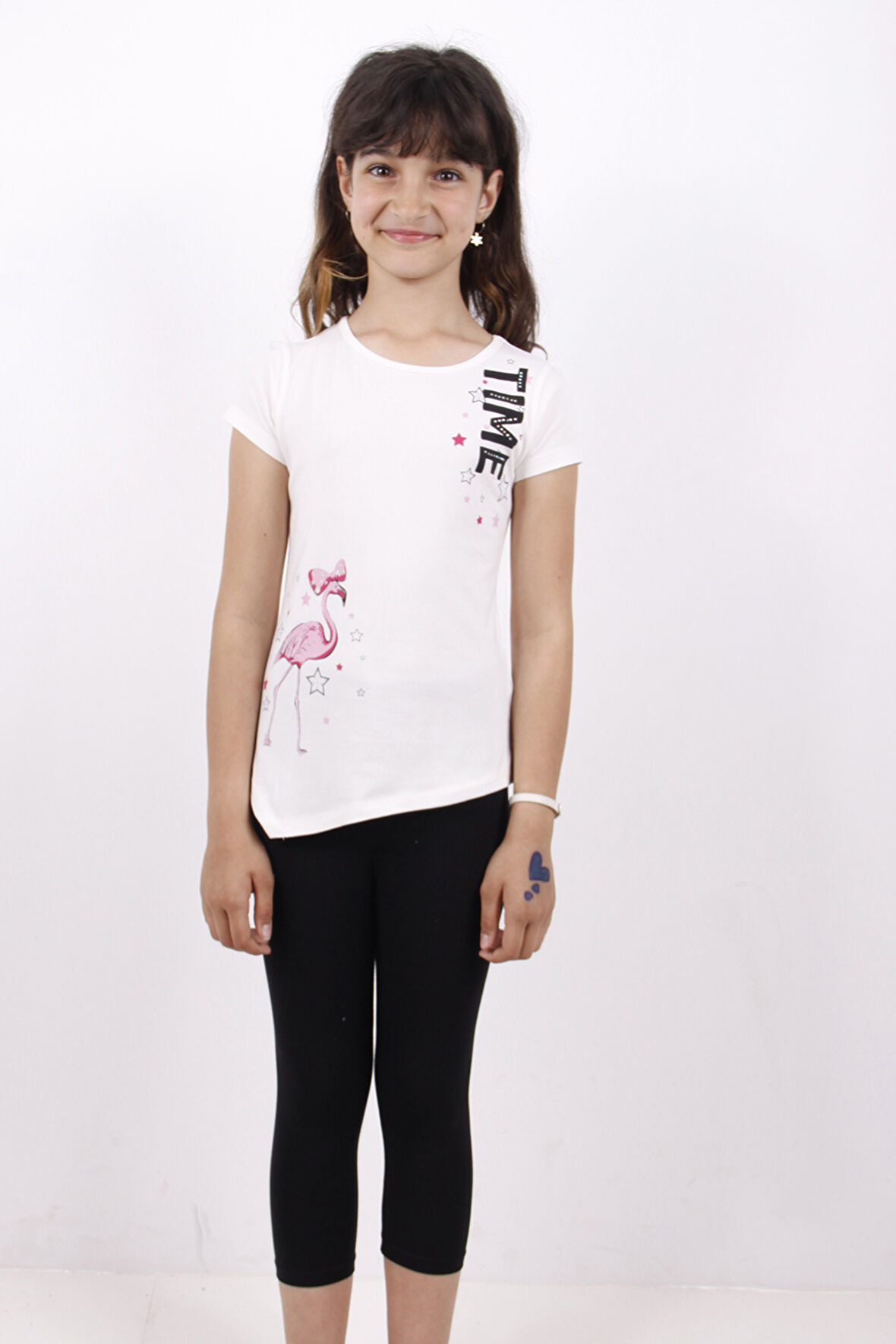 Toontoy Kız Çocuk Flamingo Baskılı Taytlı Takım