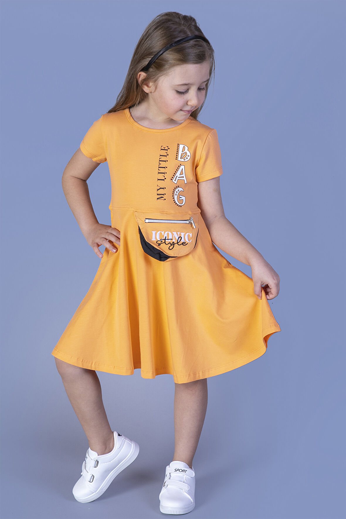 Toontoy Kız Çocuk Baskılı Çanta Detaylı Elbise