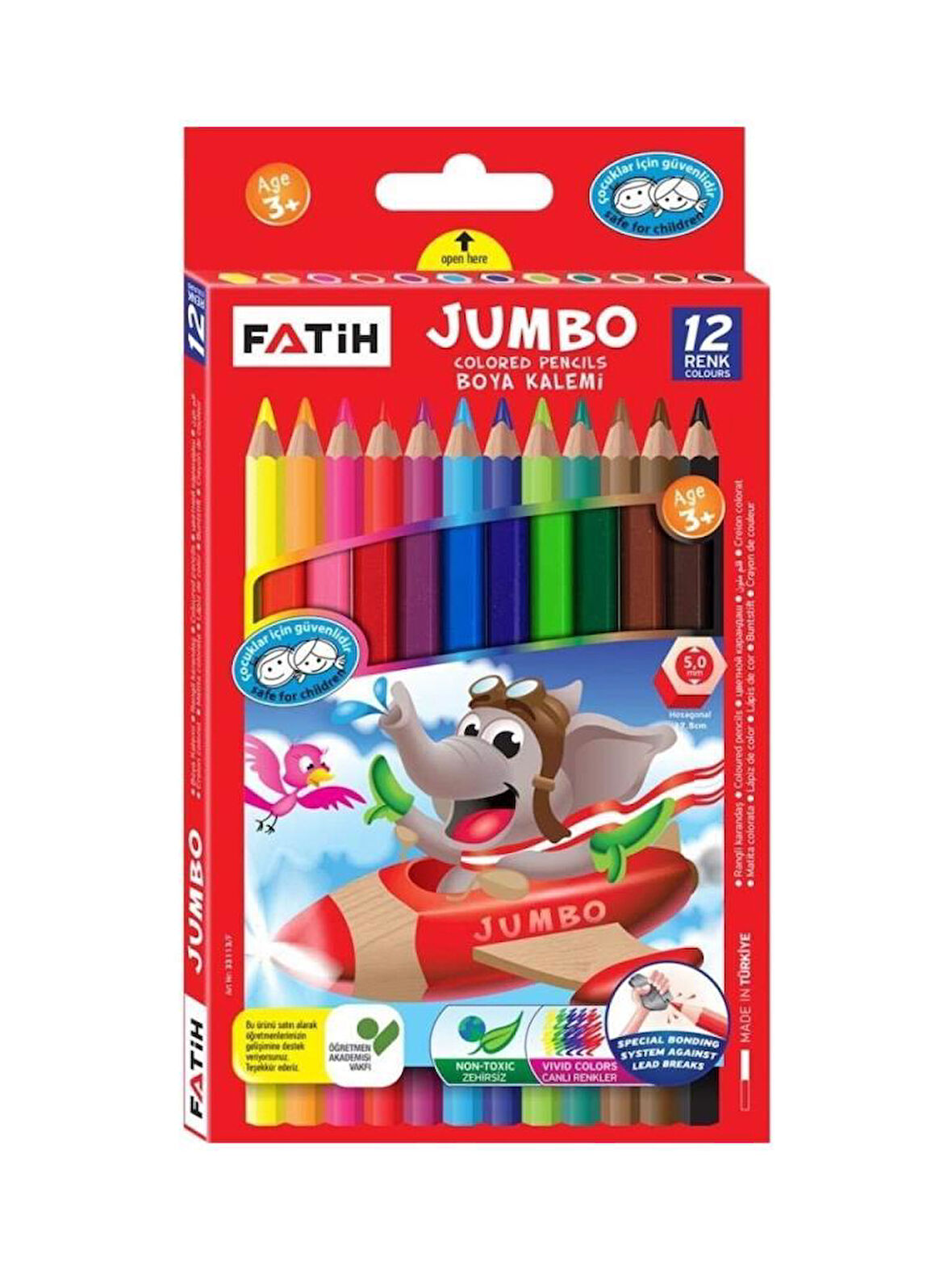 Fatih Kuru Boya Kalemi Jumbo Tam Boy 12 Renk