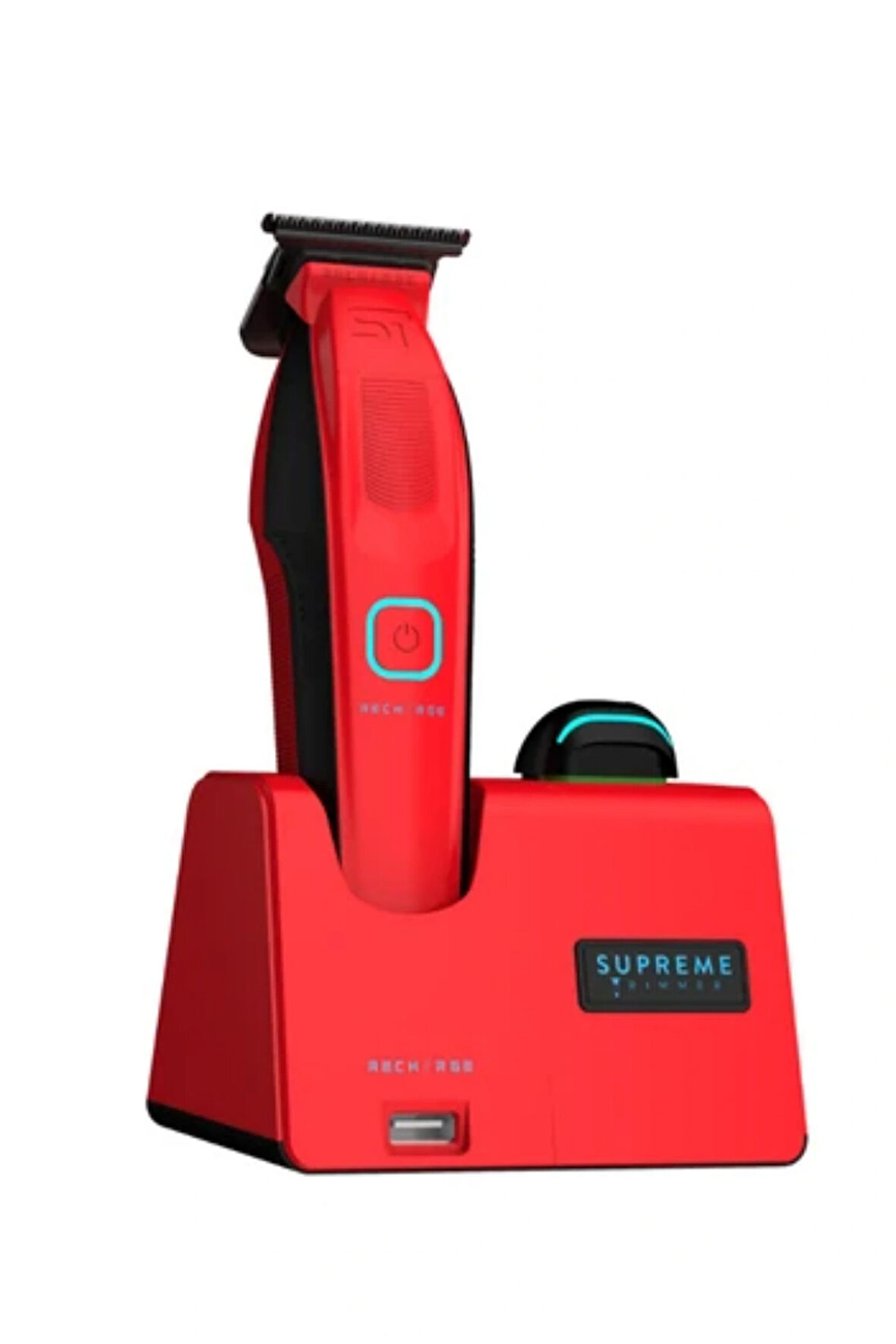 Supreme Trimmer Kırmızı Recharge Trimmer – 3 Şarj Seçeneği, Çıkarılabilir Pil, RGB LED Göstergeli