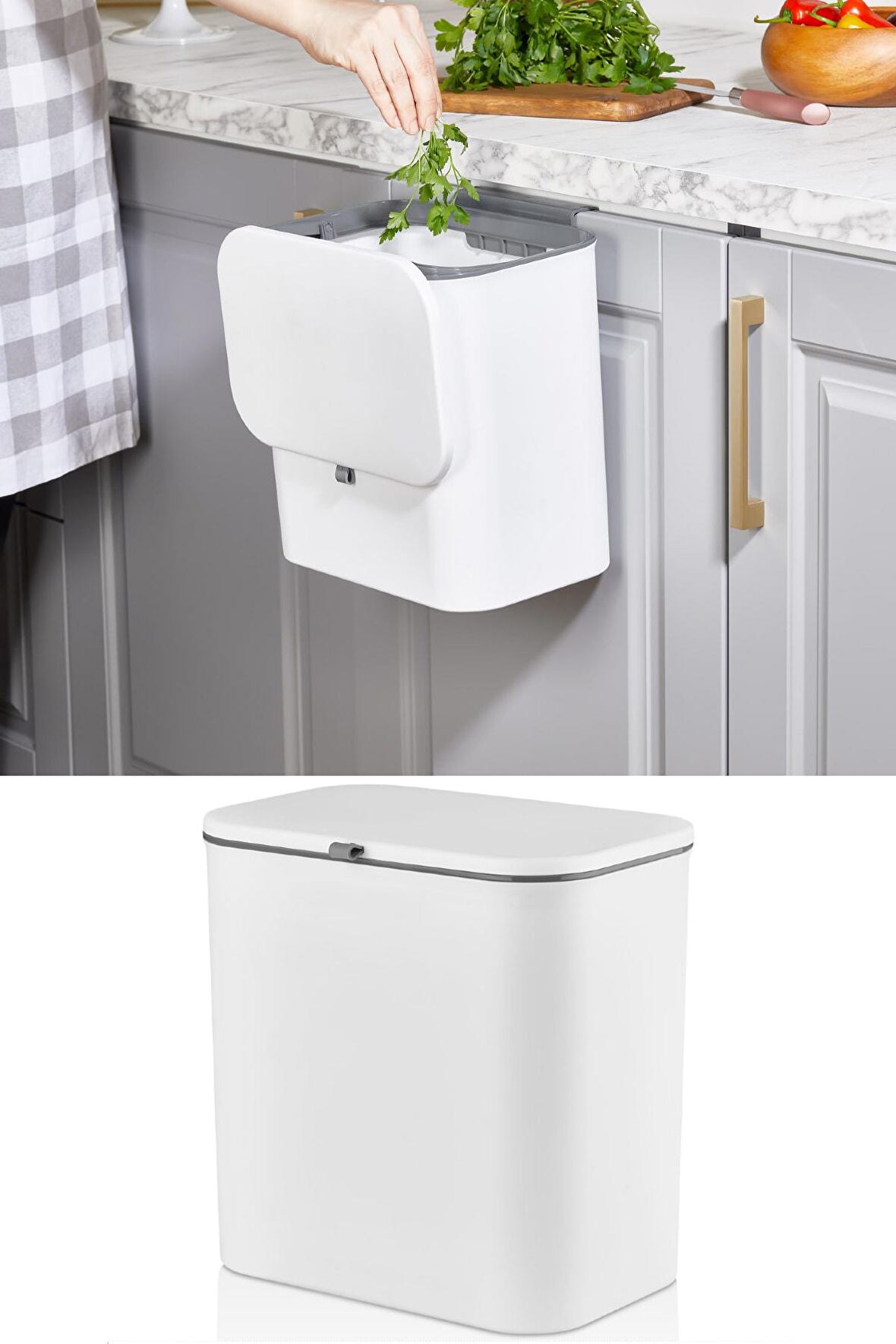 naturawin  Fonksiyonel Kapaklı Banyo Ve Mutfak Tezgahüstü Çöp Kovası Dolap Ve Duvar Aparatlı 15 Lt